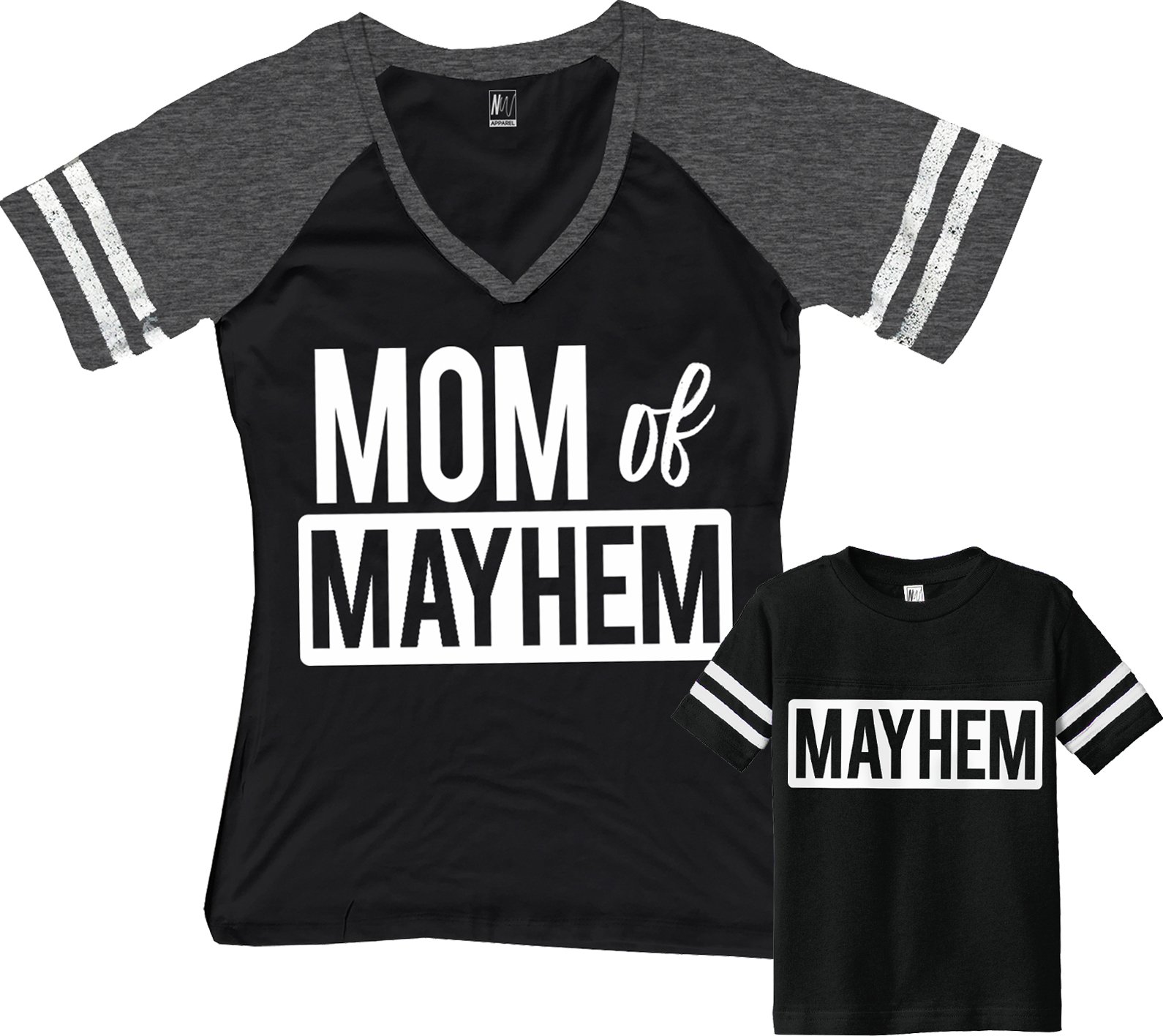 Mom of Mayhem Shirt Black & Mayhem Kids Baby Boy Matching Set - Mother and Son Outfits for Family Photos, Birthday Parties & Casual Wear