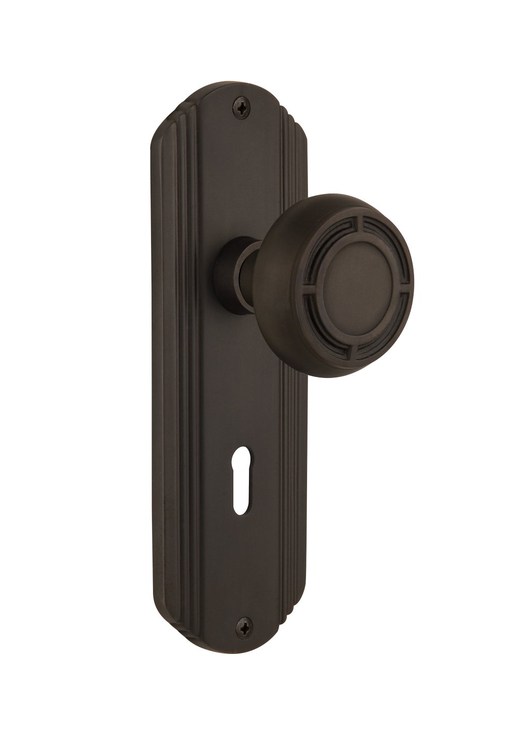 Vintage Style Deco Plate with Keyhole Mission Knob - Double Dummy Oil Rubbed Bronze Cabinet Hardware for Kitchen & Bathroom Remodeling