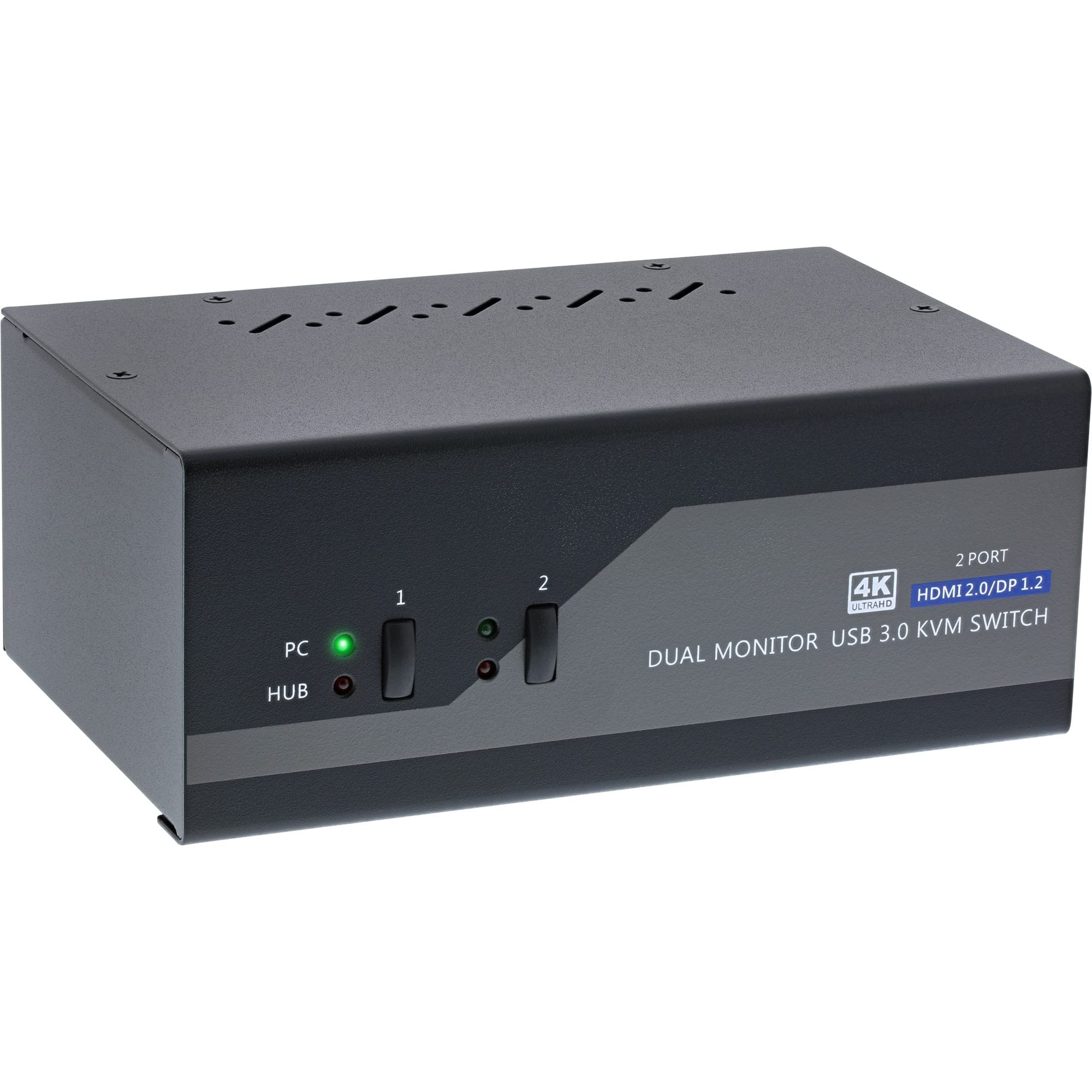 2-Port KVM Switch for Dual Monitors - 4K DisplayPort & HDMI, USB 3.0 Hub with Audio Support - Perfect for Home Office & Gaming PC Setup