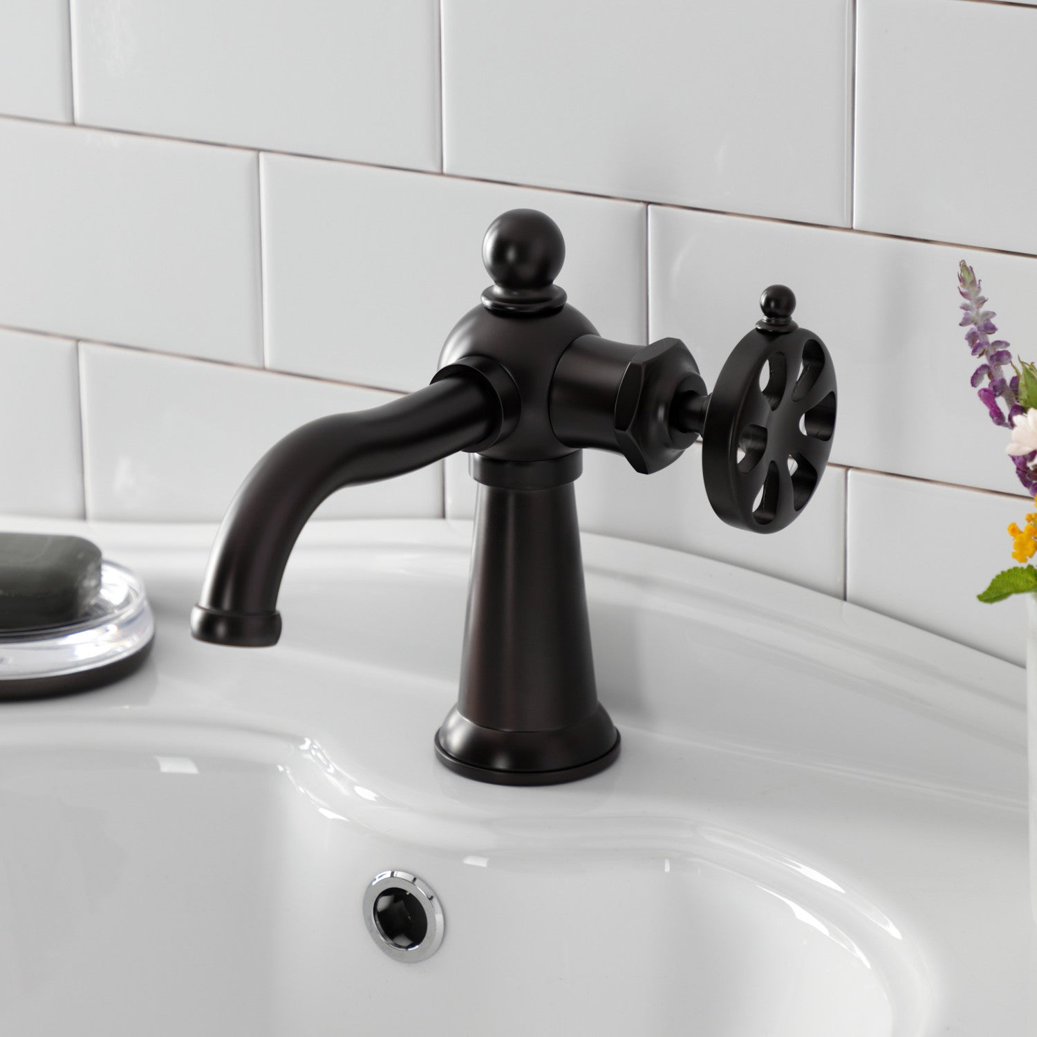 Belknap KS3545RX Single Handle 1-Hole Bathroom Sink Faucet with Push Pop-Up Drain in Oil Rubbed Bronze - Perfect for Modern Vanities and Small Bathroom Spaces