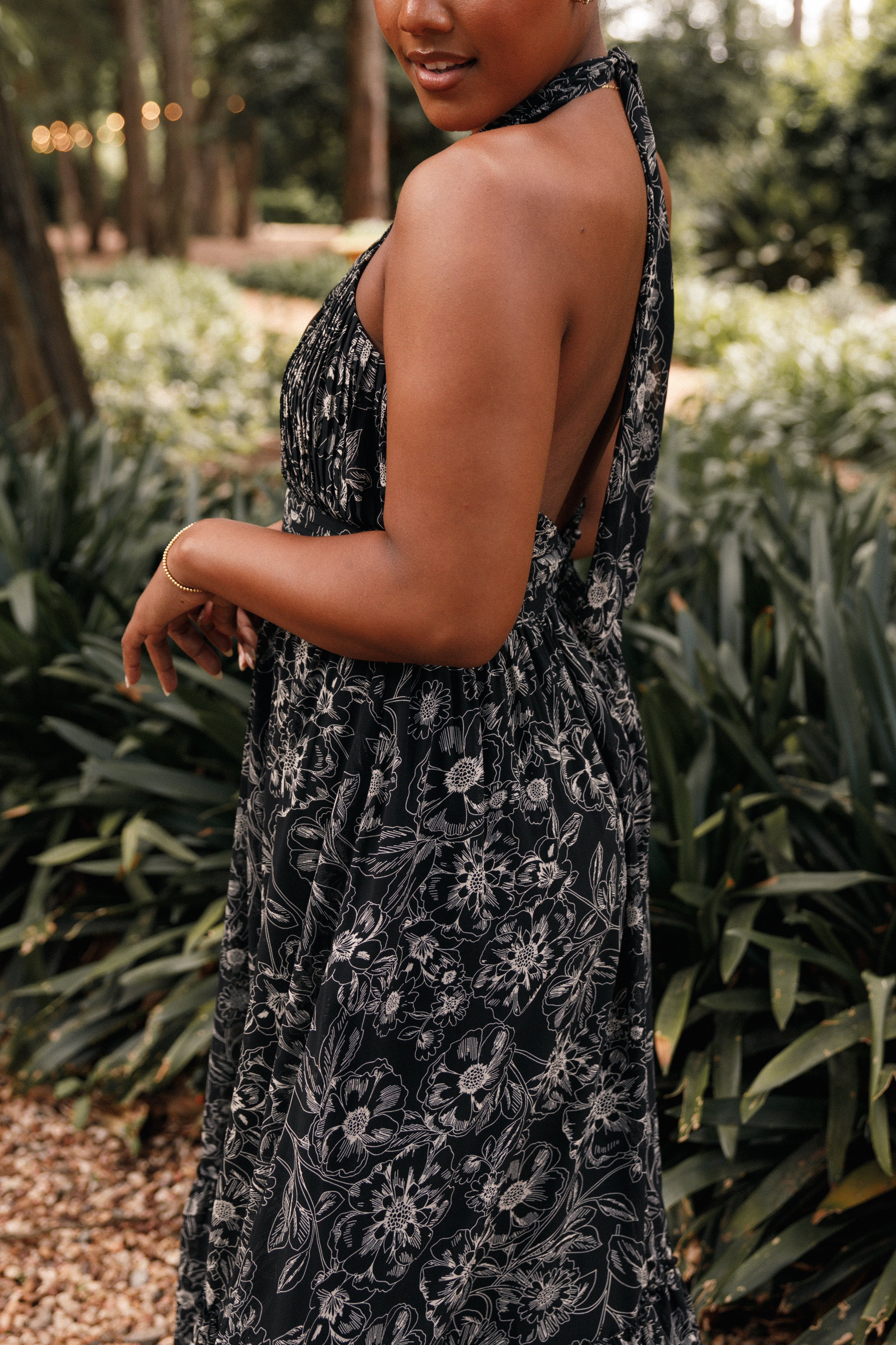 Lennon Halterneck Maxi Dress - Black Floral Print Summer Dress for Women | Beach Wedding, Vacation, Party Outfit