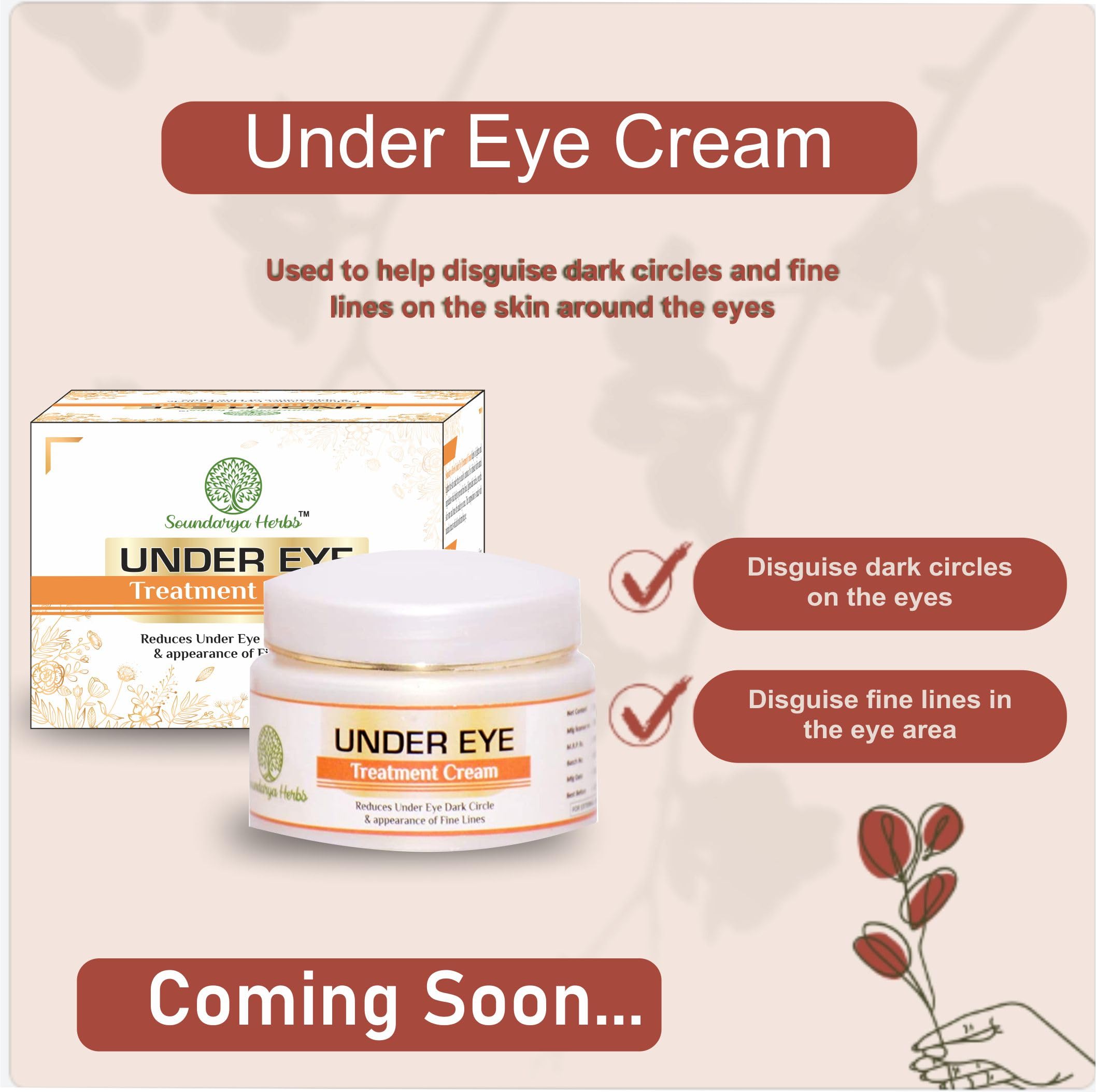 Soundarya Herbs Under Eye Treatment Cream - Reduces Dark Circles, Fine Lines & Puffiness | Brightening & Anti-Aging Eye Cream for Women & Men | Perfect for Night Care & Daily Use