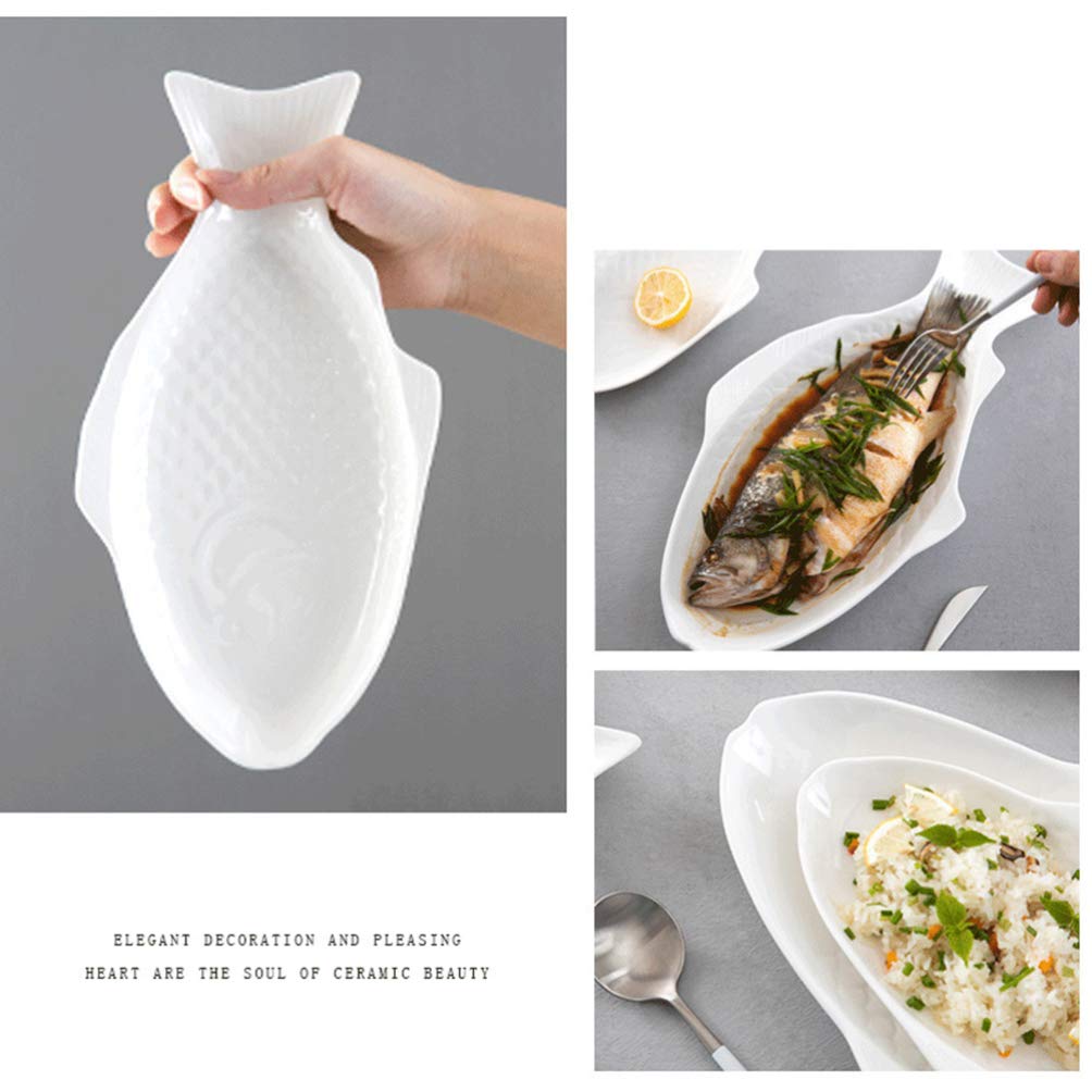 DOITOOL 11-Inch White Ceramic Fish-Shaped Serving Dish - Creative Decorative Platter for Snacks, Sushi & Appetizers - Perfect for Restaurants, Home Dining & Party Entertaining