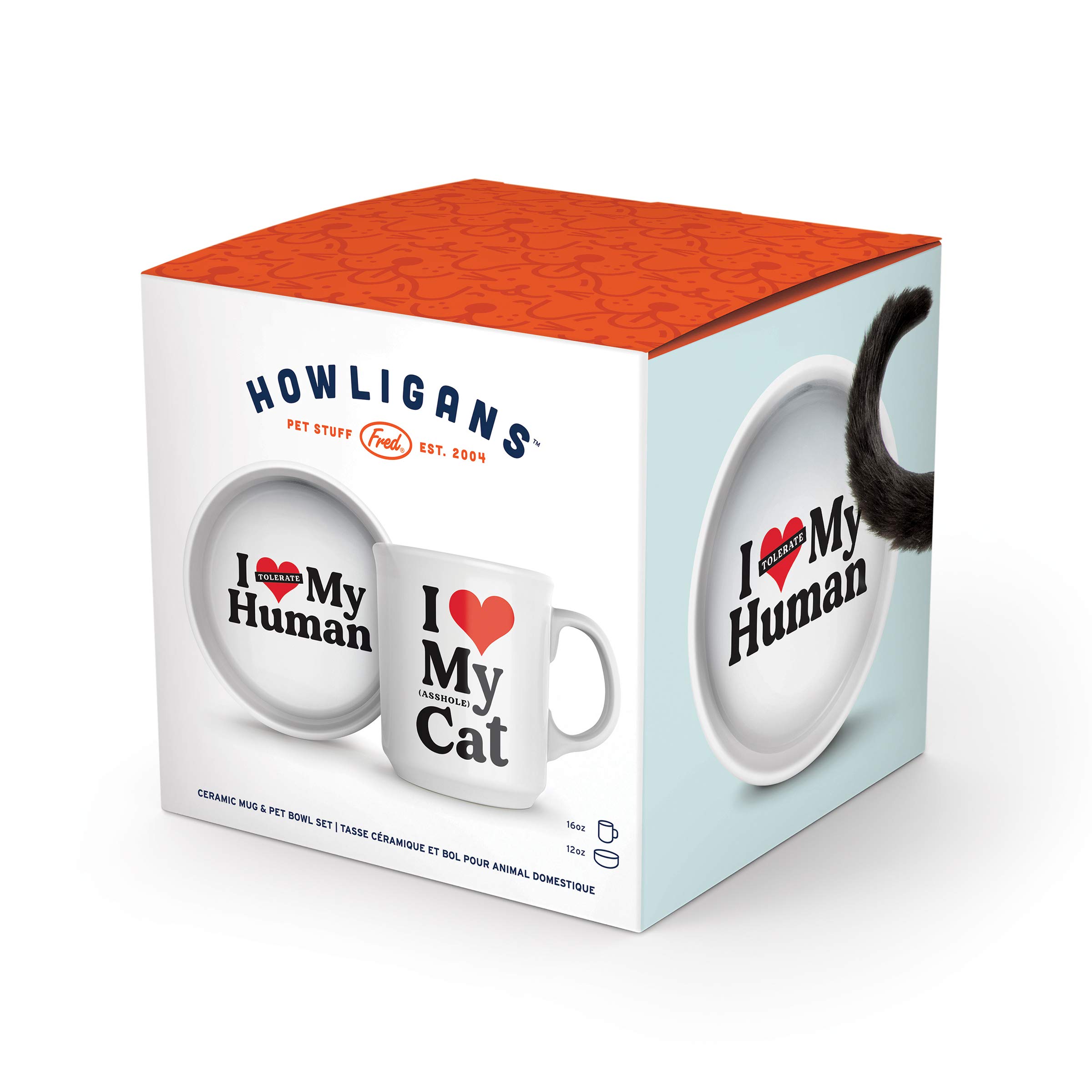 Genuine Fred Howligans Cat Lover Mug & Bowl Set - White Ceramic Coffee Cup & Pet Dish for Cat Owners - Perfect for Morning Coffee & Feeding Your Feline