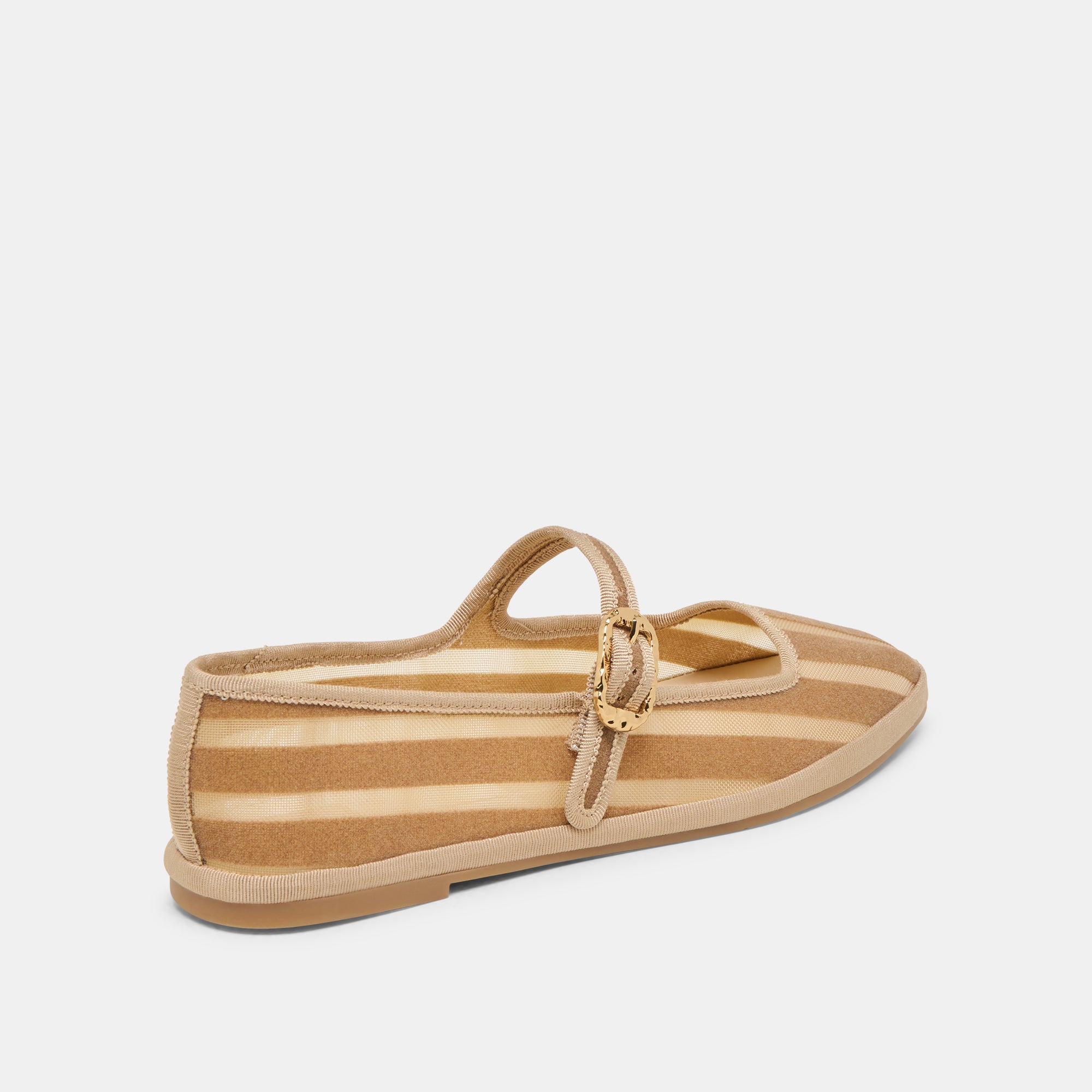 TAMEKA Women's Ballet Flats - Tan Stripe Mesh Comfortable Slip-On Shoes for Casual Wear, Work & Travel