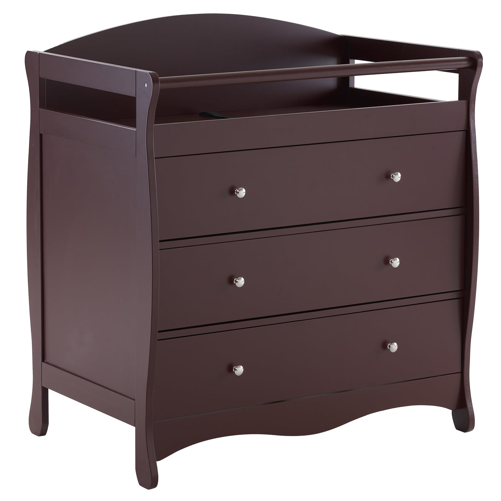 Karl Home Baby Changing Table Dresser with 3 Drawers, Safety Rail & Strap - Nursery Changing Station for Diapers, Infant Care - Perfect for Bedroom, Nursery & Baby Room Organization (Brown)