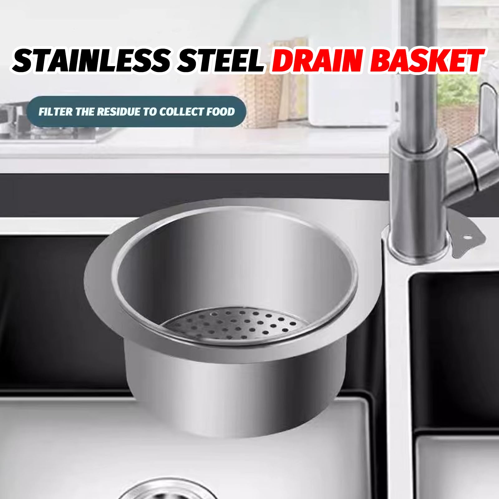 Stainless Steel Kitchen Sink Filter Basket - Hanging & Vertical Design for Food Waste, Vegetable & Fruit Cleaning | Durable Sink Strainer for Easy Kitchen Cleanup (1-Pack)