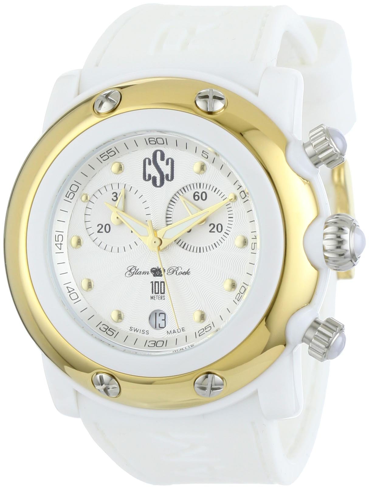Glam Rock GR62108 Women's Watch - Silver Dial, White Silicone Band, Waterproof Fashion Watch for Miami Beach & Summer Vacation | Perfect for Pool Parties, Beach Outings & Casual Wear