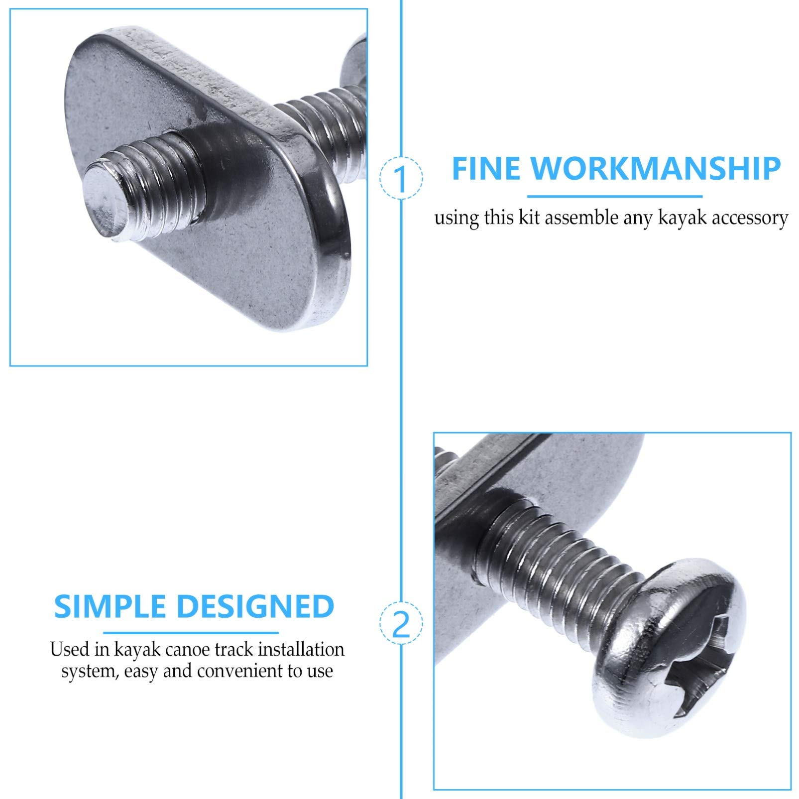 BESPORTBLE Kayak Rail Screws and Nuts Set - Stainless Steel Kayak Accessories Mounting Kit for Kayak Track Replacement (Perfect for Kayak Fishing, Canoeing & Water Sports)