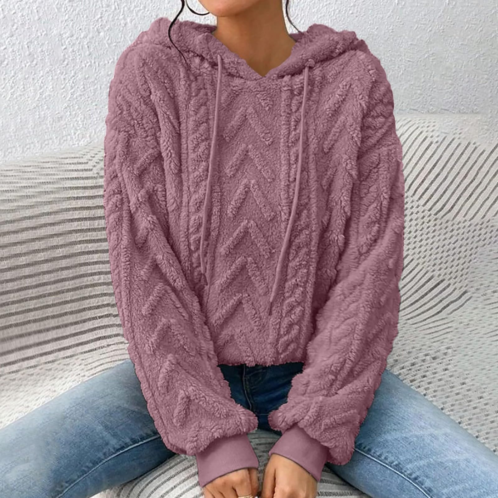 Women's Thick Fleece Hoodie with Drawstring - Solid Color Winter Sweatshirt for Casual Wear | Cozy Autumn & Winter Fashion | Perfect for Outdoor Activities, Lounging & Layering