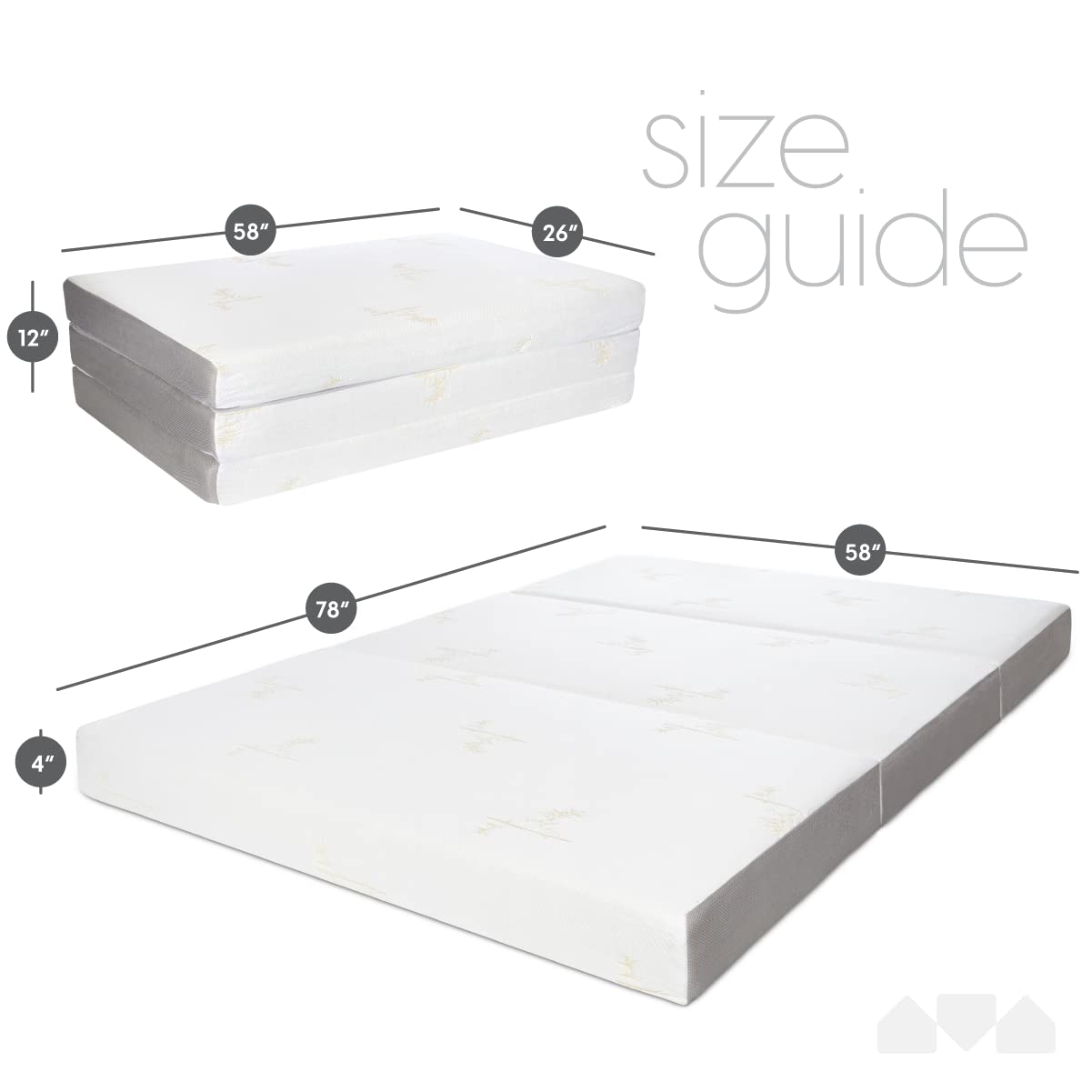 Milliard 4 Inch Queen Size Trifold Mattress - Medium Firm Foam, Portable & Foldable Floor Bed with Washable Cover - Perfect for Guest Bed, RV Travel, Camping & Home Use (78