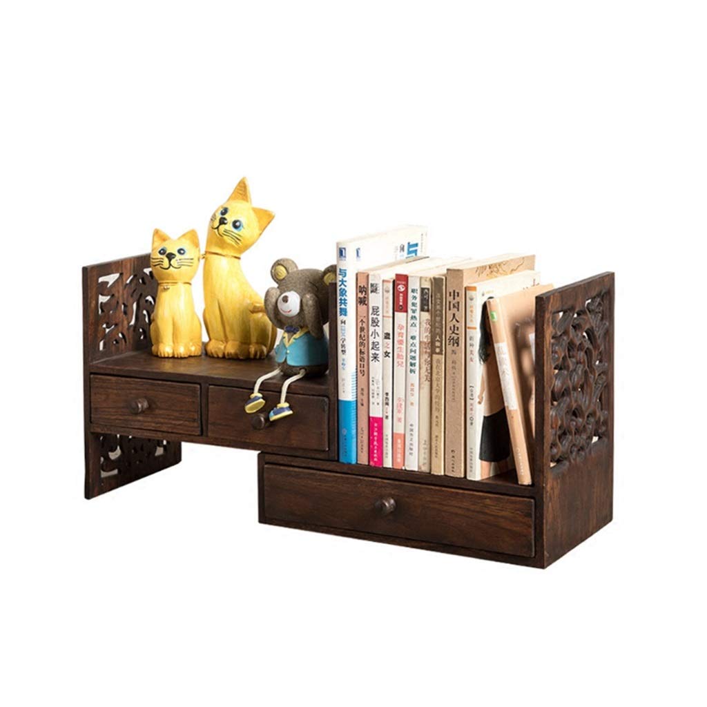 Vintage Expandable Desktop Bookshelf - Adjustable Wooden Desk Organizer with Carved Design for Books, Office Supplies & Decor | Perfect for Home Office, Study Room & Library Storage