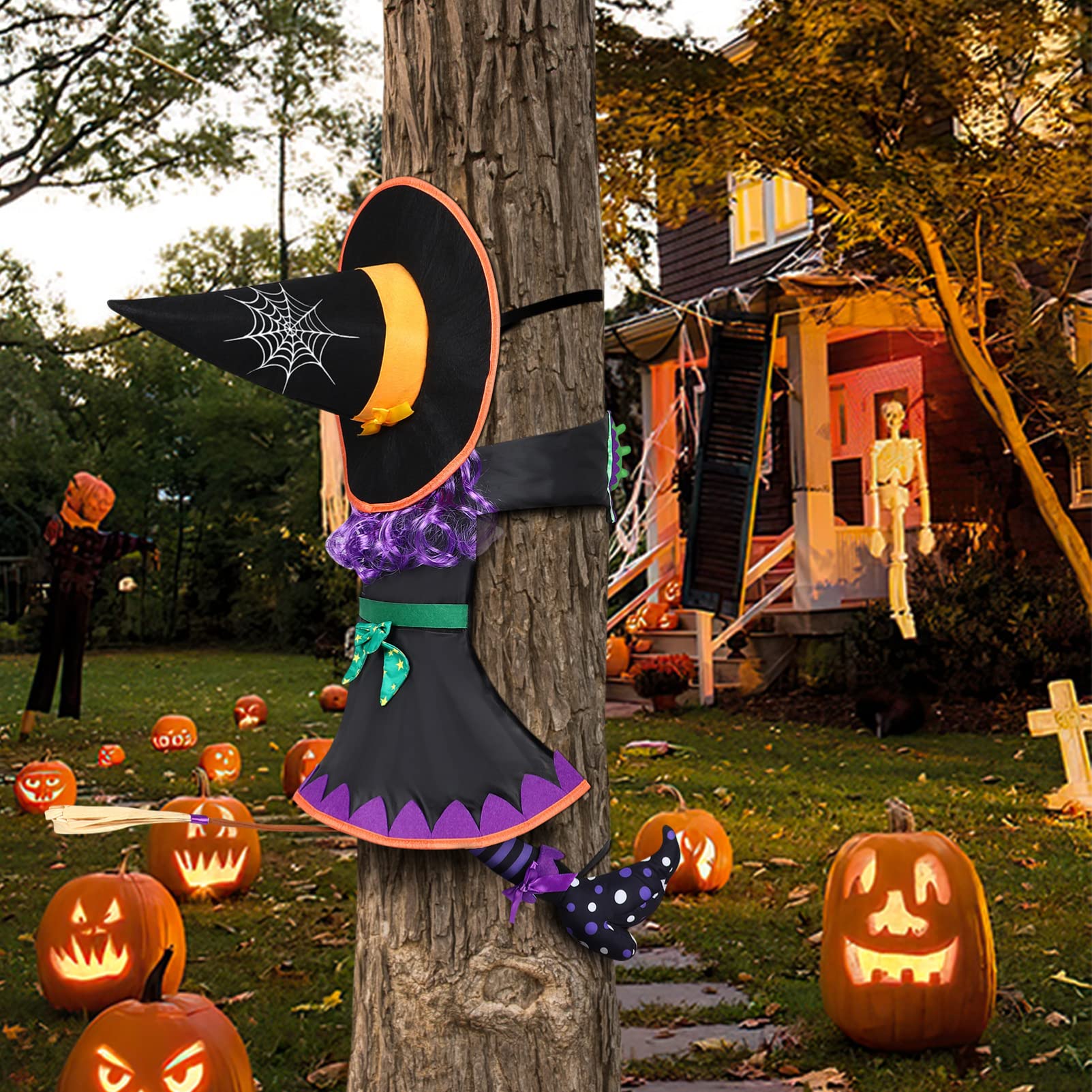 Halloween Witch Decorations - Outdoor Witch Crashing into Tree Scene for Front Door, Yard & Garden - Spooky Halloween & Easter Decor for Parties, Home & Outdoor Festive Displays