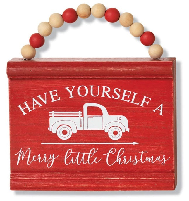6 Pack Wooden Holiday Hanging Signs with Decorative Beaded Hangers - Perfect for Christmas, Thanksgiving & Home Decor (Wall Decor, Front Door, Fireplace Mantel)