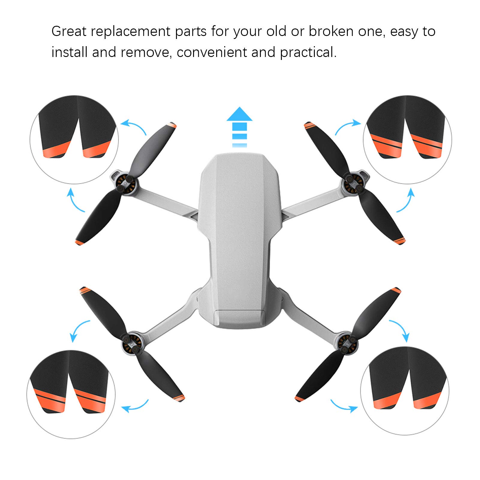 **Drfeify Drone Propellers, 2 Pairs Replacement Blades for DJI Mavic Mini 2 (Orange Edge) – Durable & Quiet Flight Accessories for Aerial Photography & Outdoor Adventures**