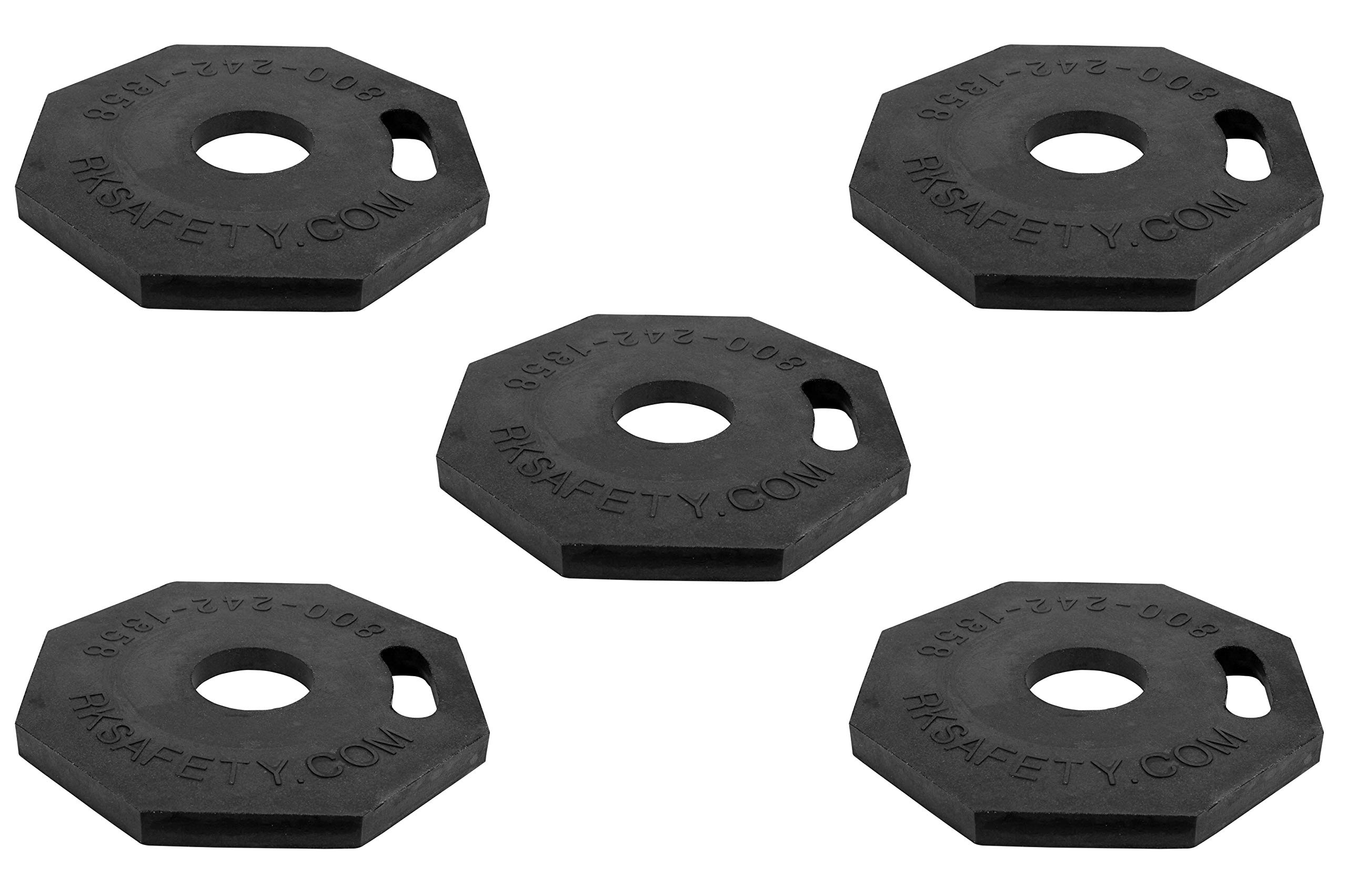 Troy Safety 12 lbs Octagonal Rubber Base for Portable Delineator Post - Heavy Duty Traffic Safety Cone Base (Set of 5, Black) | Perfect for Construction Zones, Parking Lots & Road Work Safety Barriers