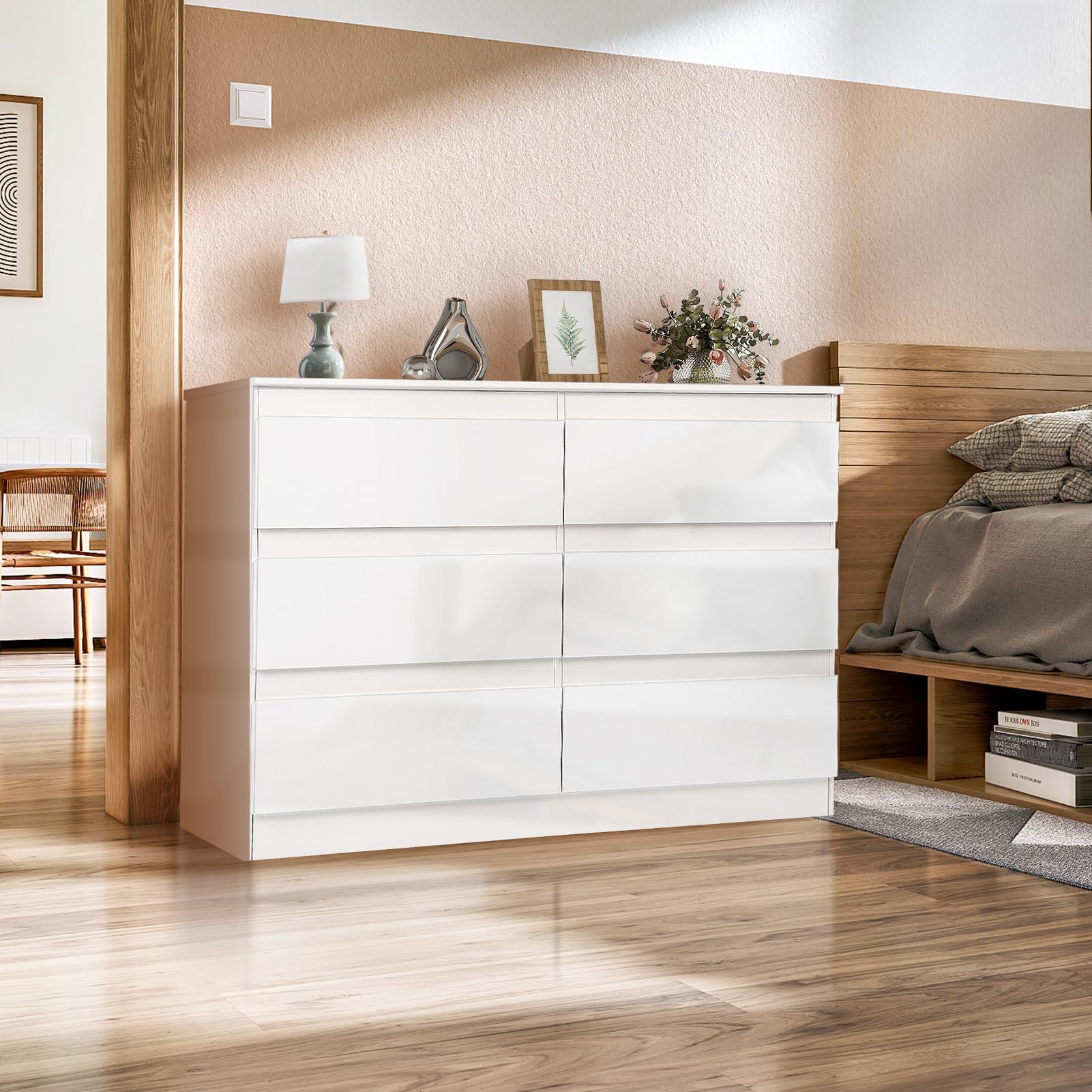6-Drawer White Wooden Dresser for Bedroom - 47.2