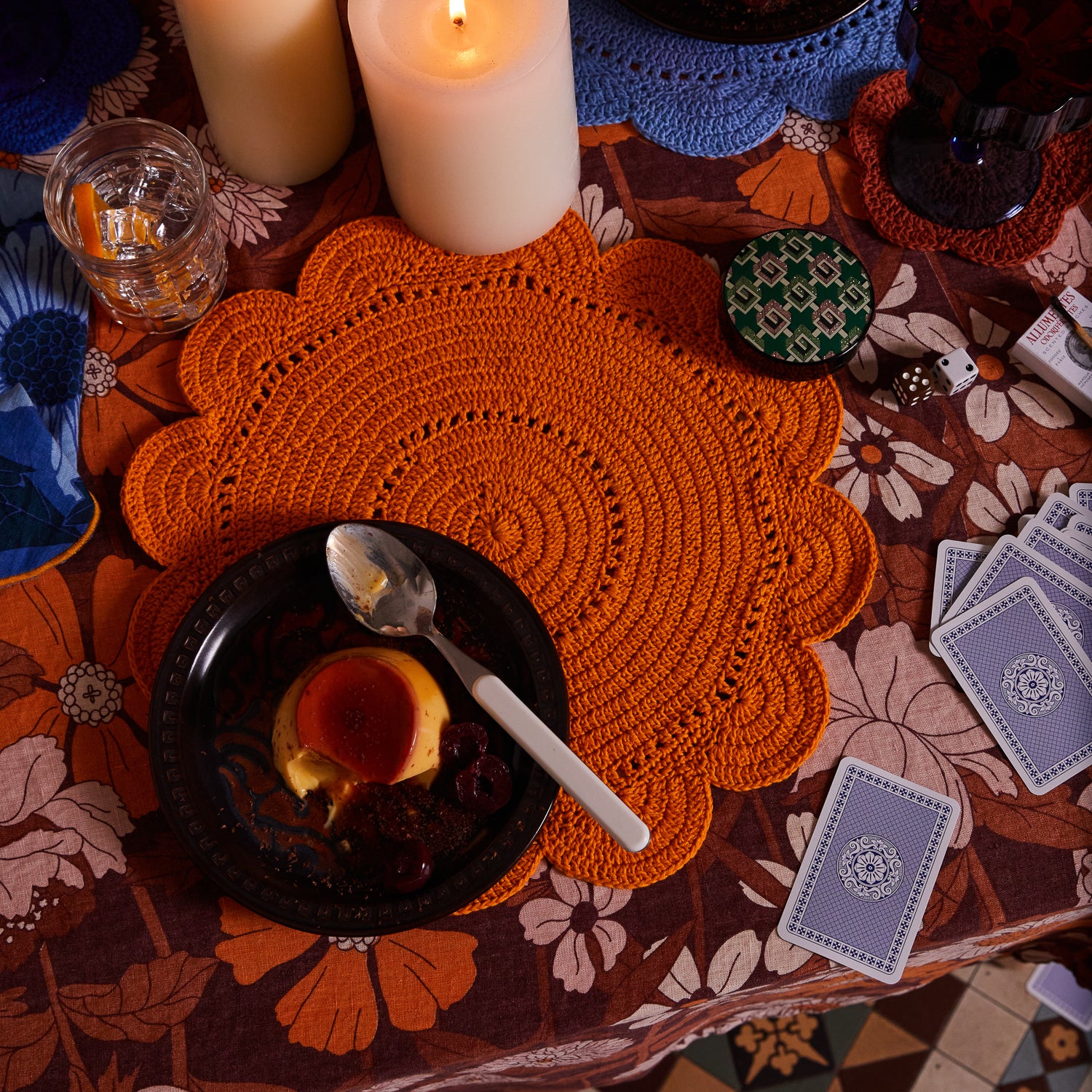 Chumo Crochet Placemat Set - Lapis Blue Handmade Cotton Table Mats for Dining & Kitchen Decor - Perfect for Holiday Dinners, Brunch, and Home Styling