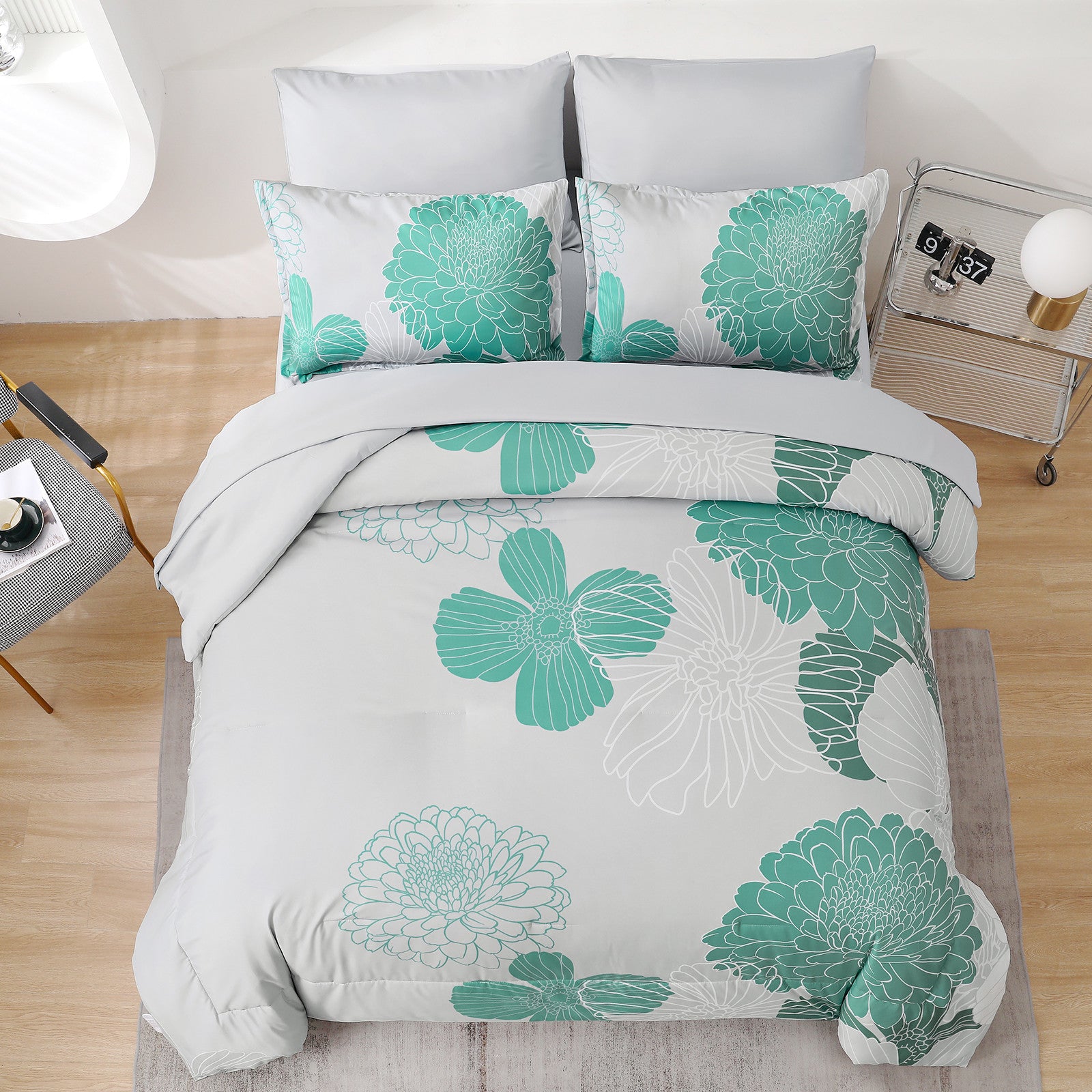 Floral Winter Comforter Set King Size - Ultra Soft Quilted Bedding with Pillowcases | Cozy Warm Bedroom Decor for Cold Weather