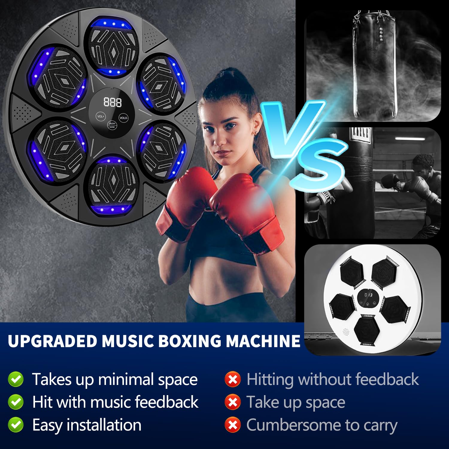 2025 Upgraded Smart Bluetooth Music Boxing Trainer with LED Display & Boxing Gloves - Wall Mounted Electronic Focus & Agility Training Equipment for Kids & Adults | Home Gym, Boxing Practice, Fitness Training