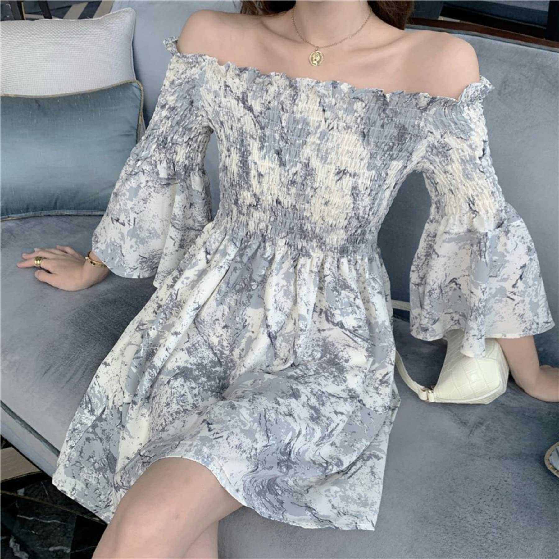 AONUOWE Women's Floral Print Off Shoulder Dress - High Waist Summer Casual Dress for Beach, Vacation & Date Night | Aesthetic Fashion
