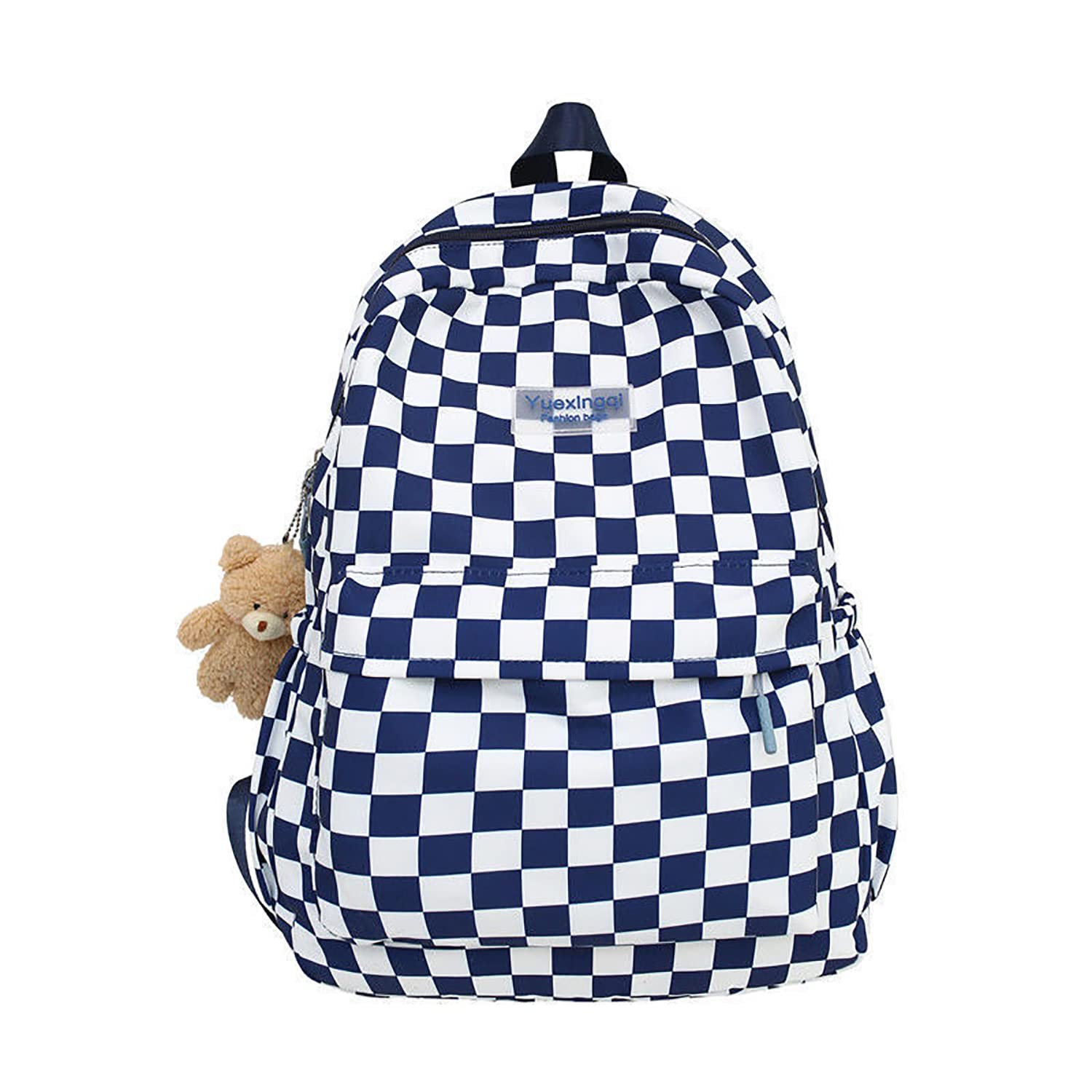 Checkerboard Preppy Backpack for Teen Girls - Light Academia Aesthetic School Bag with Plushies for Daily Use & Travel