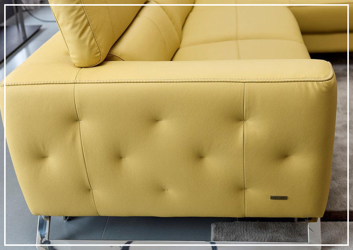 Gio Italia Niva Genuine Leather Sectional Sofa with Chrome Legs - Modern Living Room Furniture for Home & Office Comfort