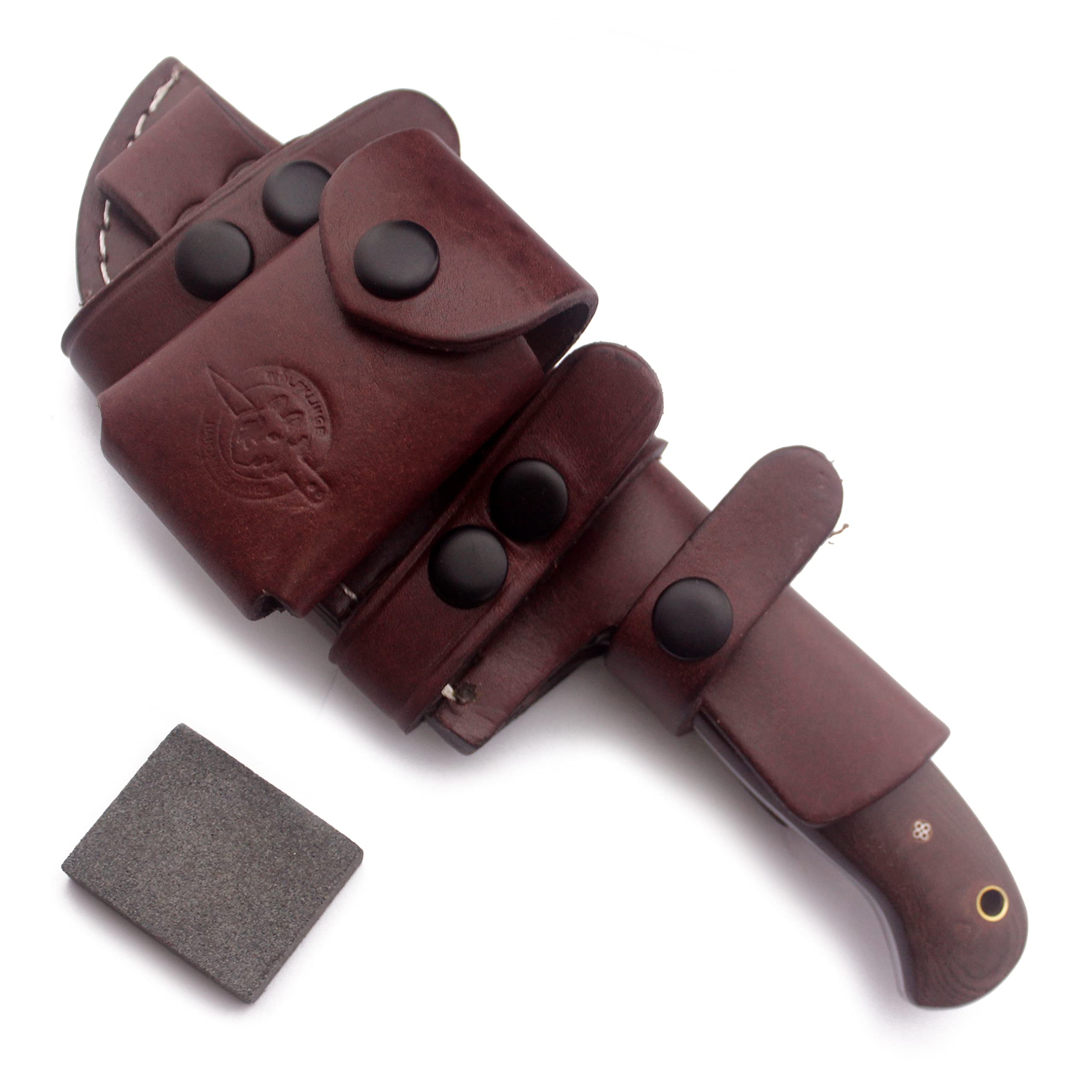 Premium Damascus Steel Tracker Knife - Handmade Fixed Blade Hunting Knife with G10 Handle & Cowhide Leather Sheath - Includes Sharpening Stone - Ideal for EDC, Hunting, Bushcraft, Camping (SAW BACK-38 BROWN)
