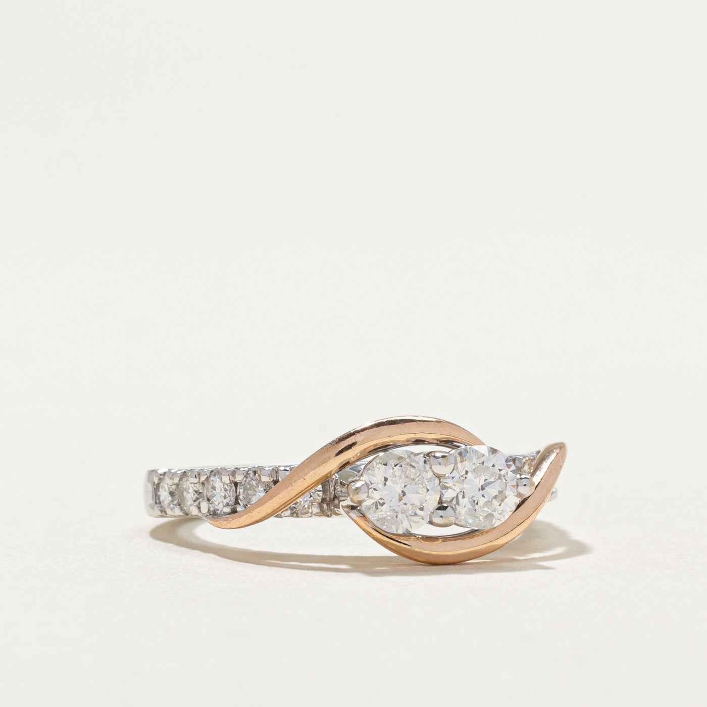 Elegant Two-Tone Gold Diamond Bypass Toi et Moi Ring - 0.58ctw & 0.45ctw Diamonds - Size 7 - Perfect for Engagement, Anniversary & Romantic Gifts