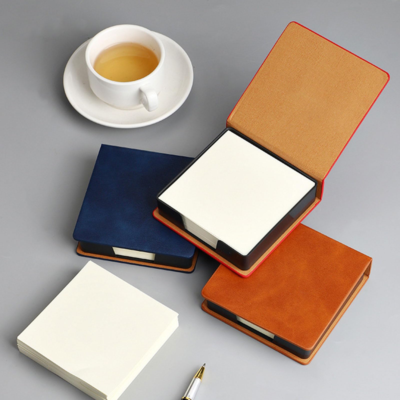 Premium Leather Note Pad Holder with Lid - Sticky Notes Dispenser & Name Card Organizer for Office, School, and Desk Use - Durable Memo Pad Storage Box for Daily Organization