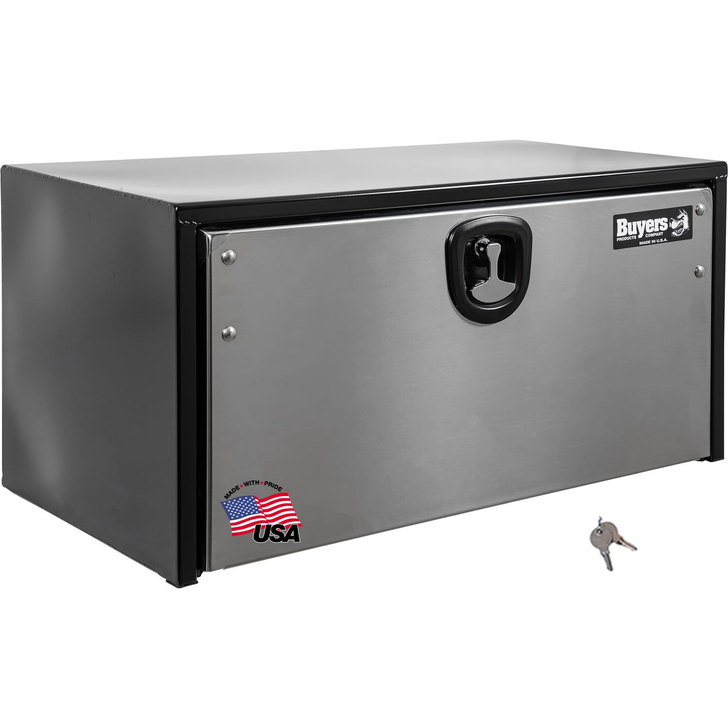 Buyers Products 1702703 Black Steel Underbody Truck Tool Box - 18x18x30 Inch, Stainless Steel Door, Made in USA - Heavy Duty Storage Organizer for Work Trucks, Vans & Pickups | Perfect for Construction, Landscaping & Roadside Assistance