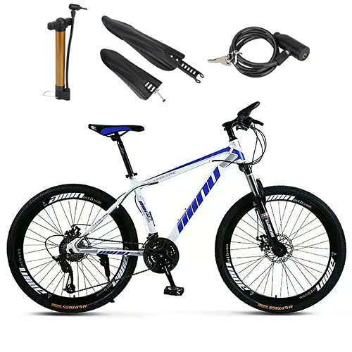 21 Speed Mountain Bike with High Carbon Steel Frame - 26 Inch Wheels, Double Disc Brakes, Includes Pump & Lock | Perfect for Trail Riding, Commuting & Outdoor Adventures