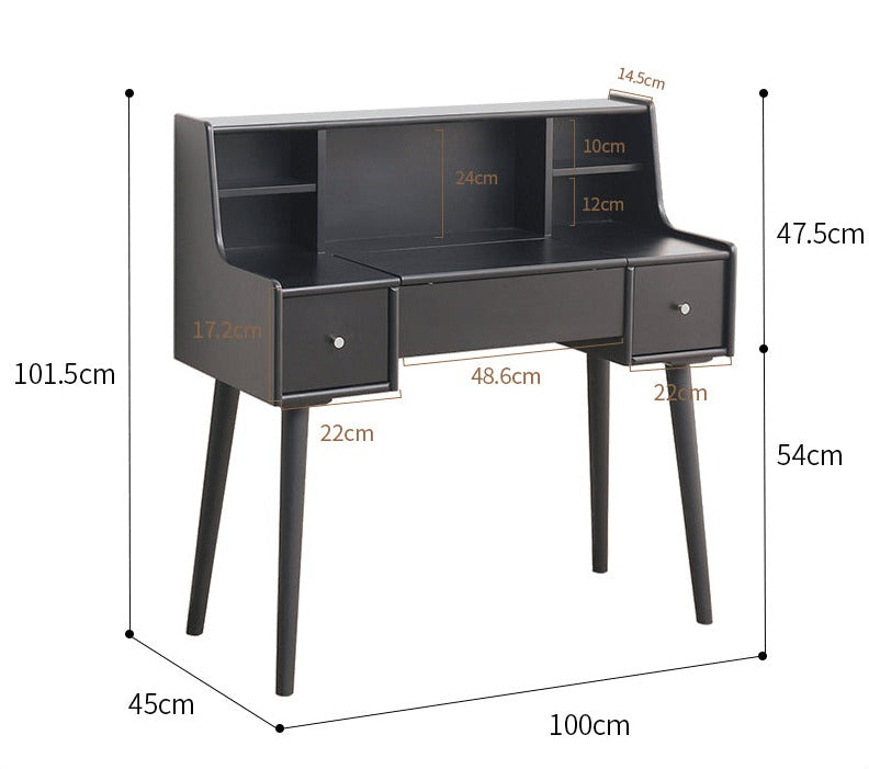 ISABEL TOKYO Japanese Scandinavian Dresser Vanity Table with Mirror - Walnut, Black, White & Gray Colors - Perfect for Bedroom, Dressing Room & Makeup Studio