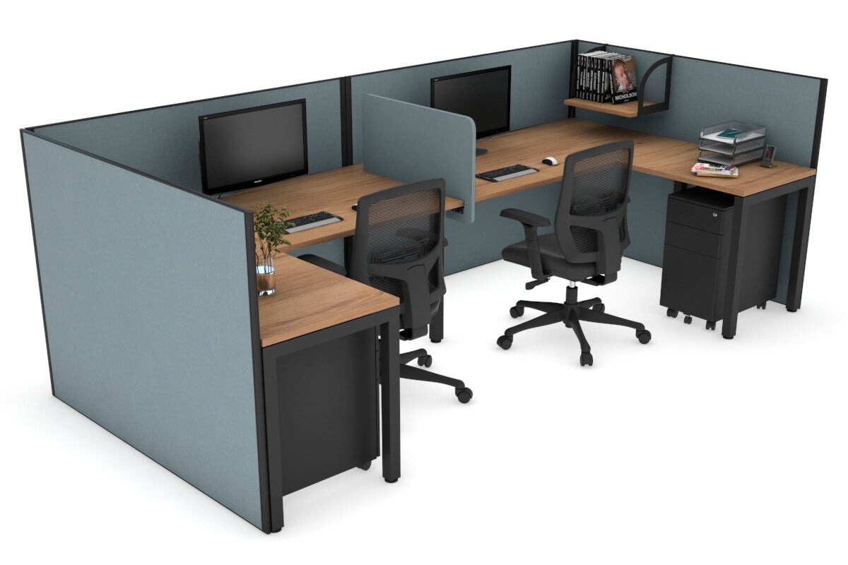 Quadro Square Legs 2-Person Corner Workstation - U-Shaped Office Desk with Black Frame [1400L x 1800W with Cable Management] - Perfect for Home Office, Shared Workspaces & Collaborative Environments