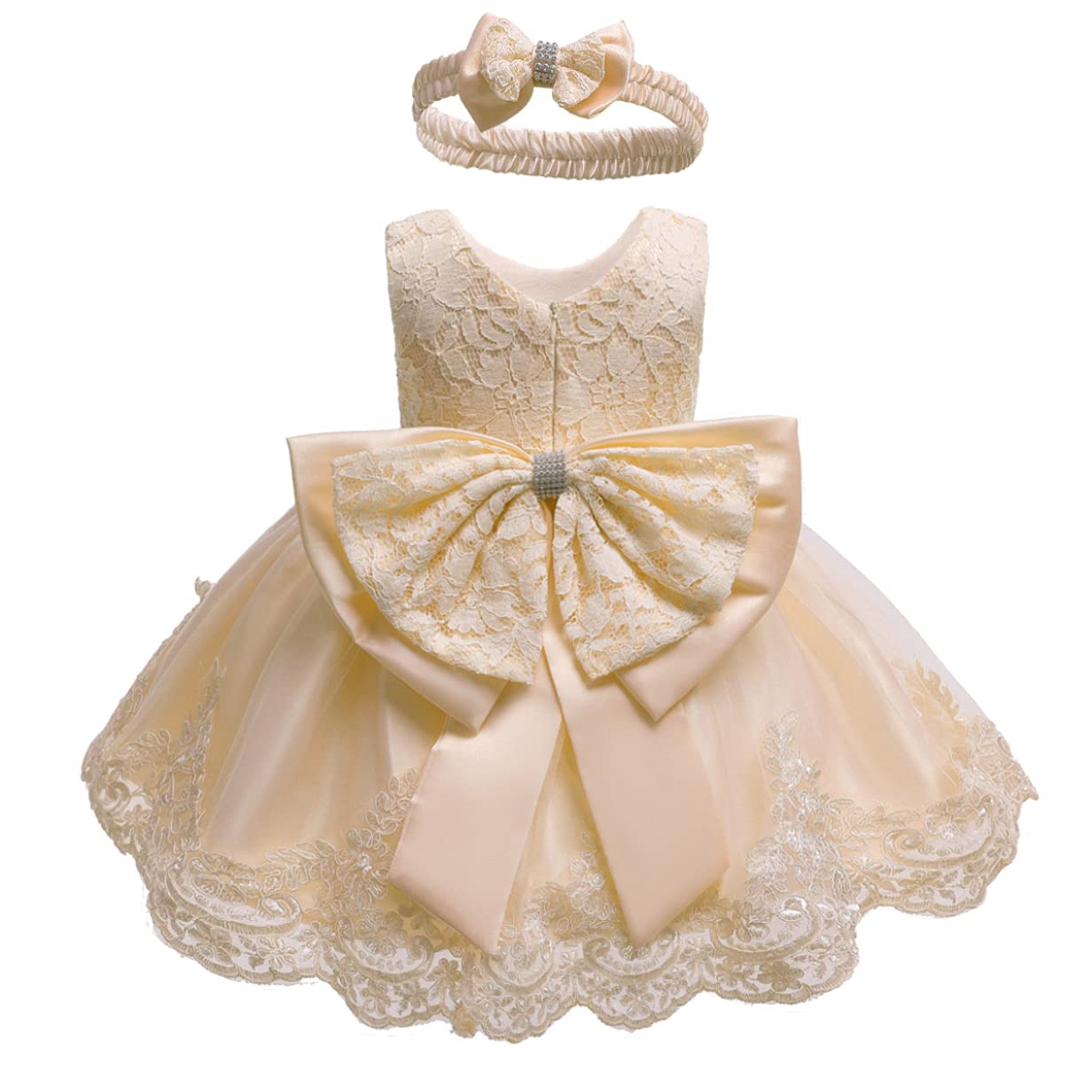 Kaerm Baby Girls Sleeveless Birthday Party Ball Gown - Princess Wedding Flower Girl Dress with Headband Set - Perfect for Birthday Celebrations, Weddings & Special Occasions