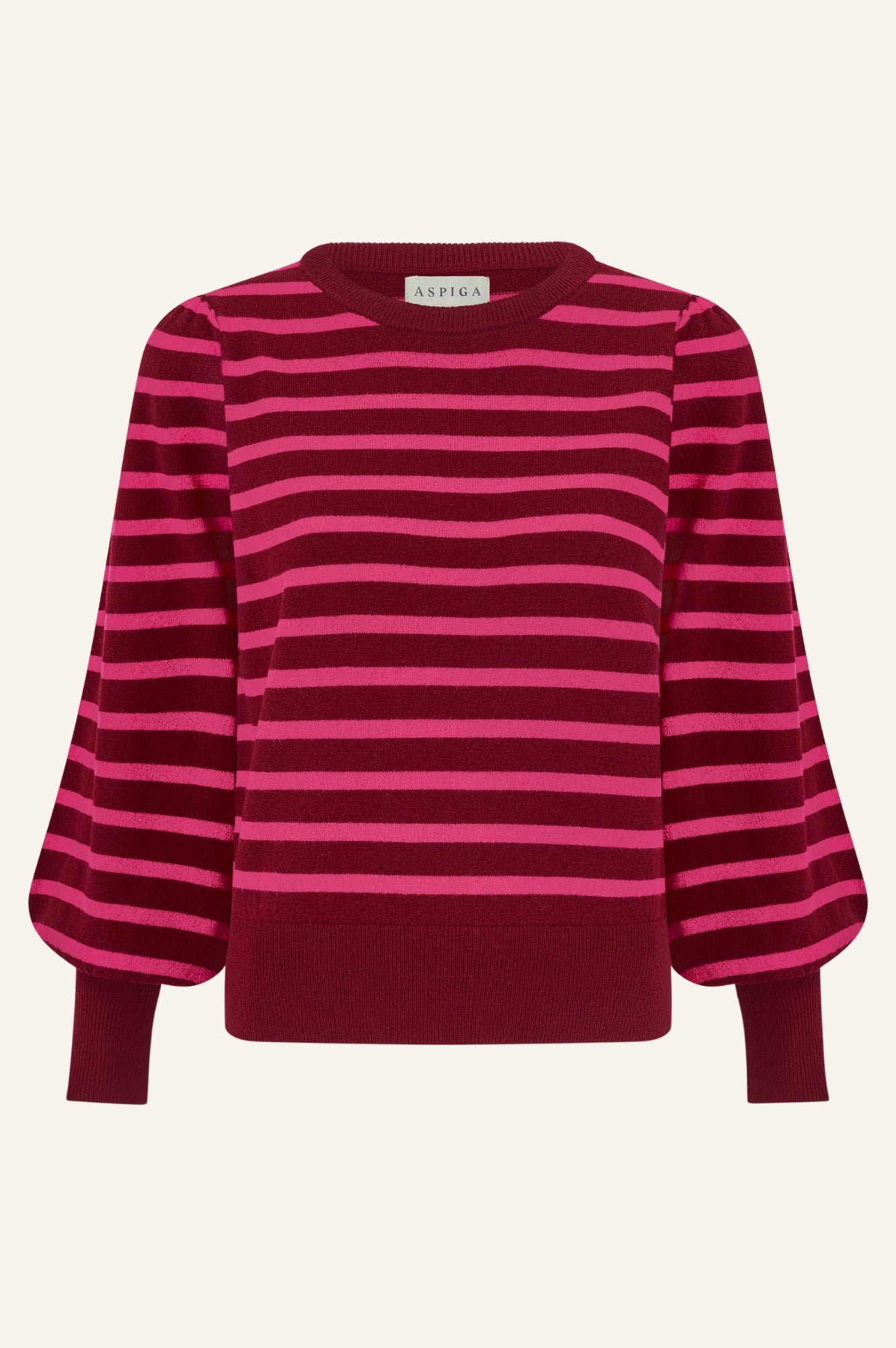 Premium Merino Wool Striped Crew Neck Sweater for Women - Wine & Pink Colors | Cozy Winter Wear, Casual Outfits, Office Attire