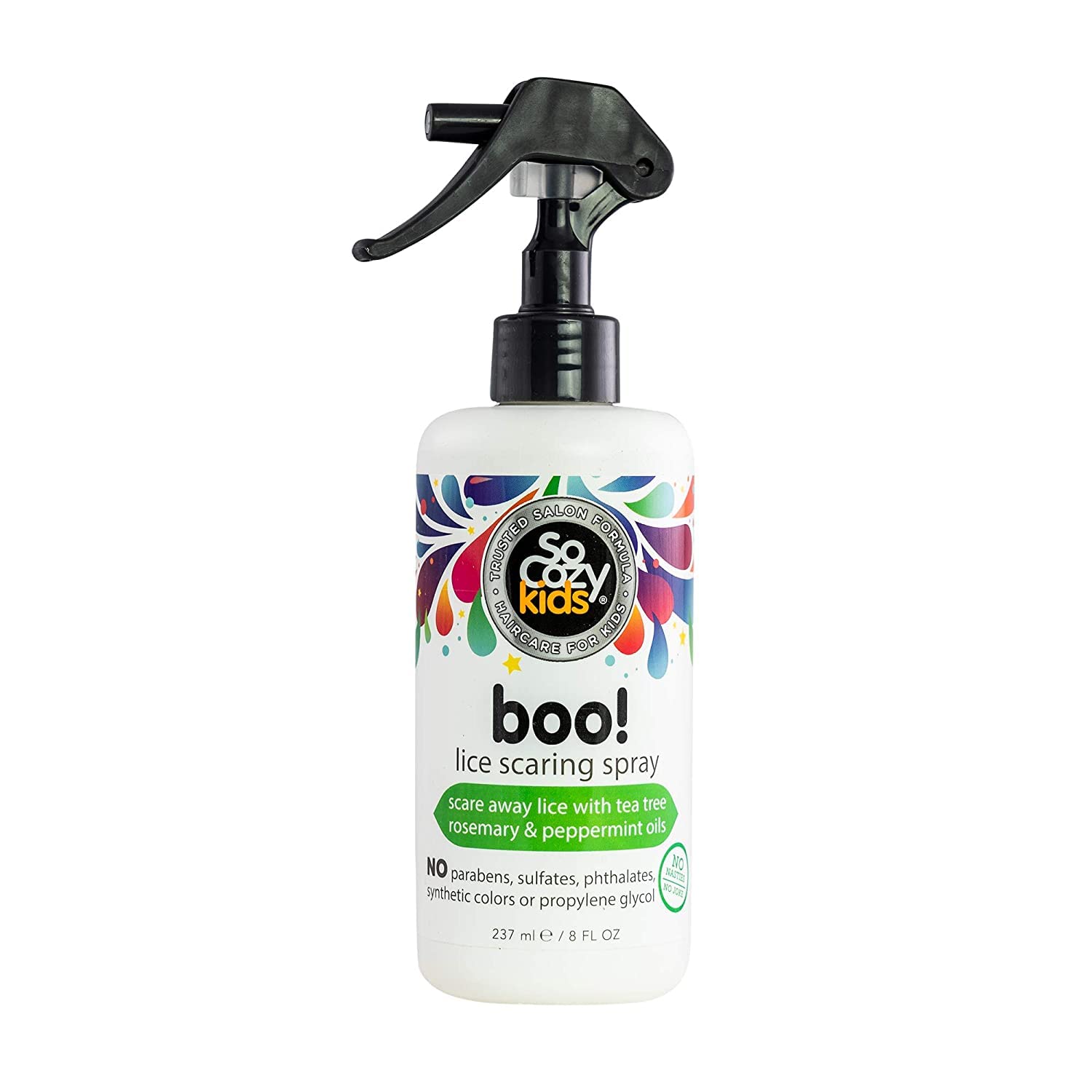 SoCozy Boo Lice Repellent Spray for Kids - 8 Fl Oz Clinically Proven Lice Treatment with Tea Tree Oil, Rosemary Oil & Keratin | Sulfate & Paraben Free | Conditioning Hair Spray for School, Camp & Sleepovers