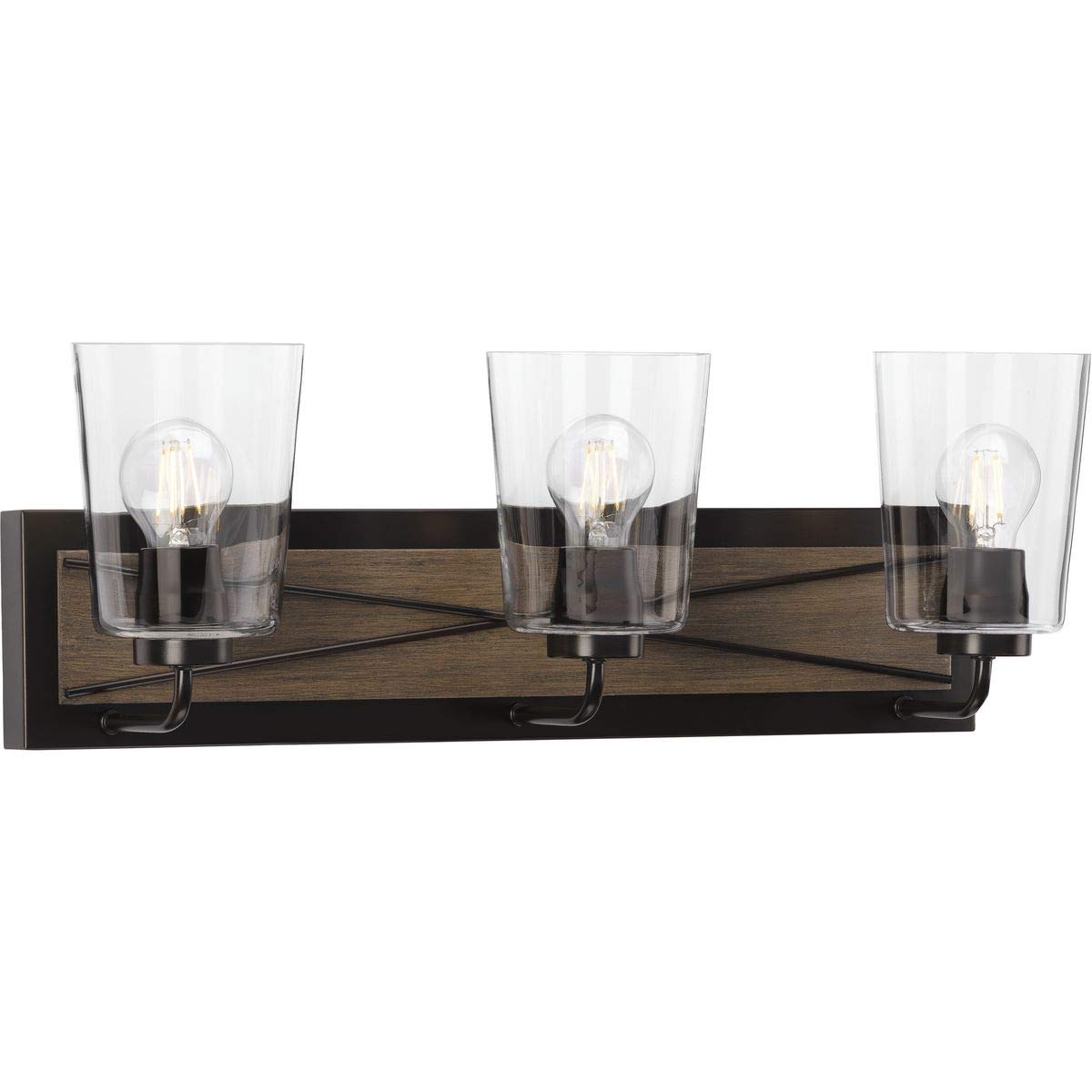 PROGRESS LIGHTING Briarwood Collection 3-Light Coastal Bathroom Vanity Fixture - Clear Glass Shade in Antique Bronze Finish | Perfect for Beach House, Coastal Decor & Bathroom Lighting Upgrade