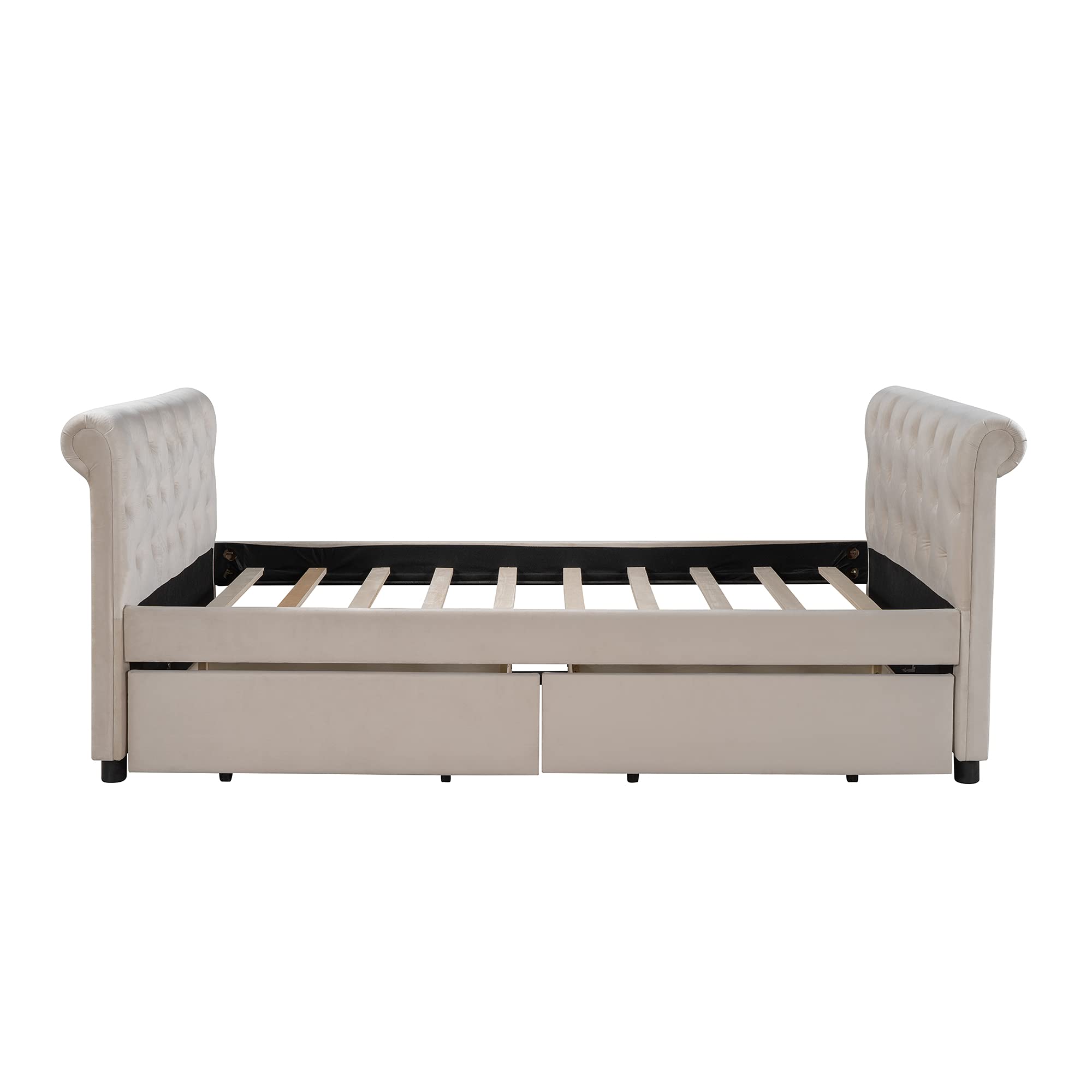 Harper & Bright Designs Twin Size Upholstered Daybed with 2 Storage Drawers - Wood Slat Support Frame, No Box Spring Needed - Easy Assembly Beige Day Bed for Guest Room, Dorm, or Small Space