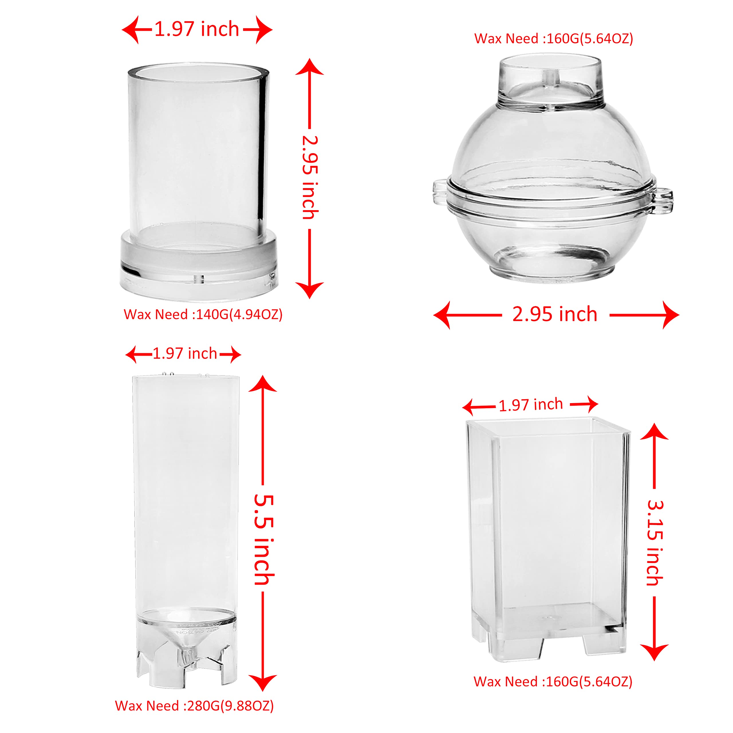 MILIVIXAY 4-Piece Plastic Candle Making Mold Set - DIY Pillar, Cylinder, Rectangle & Sphere Molds for Beeswax, Soy Wax & Paraffin Wax - Perfect for Homemade Candles, Gifts & Home Decor
