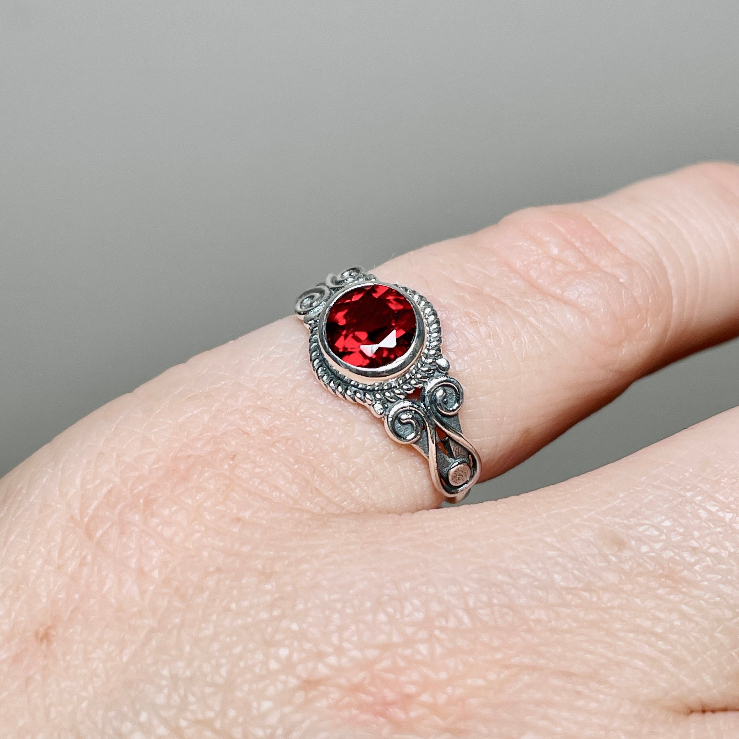 Garnet Round Faceted Ring in Sterling Silver - Elegant R4170 Jewelry for Women | Perfect for Weddings, Anniversaries & Special Occasions