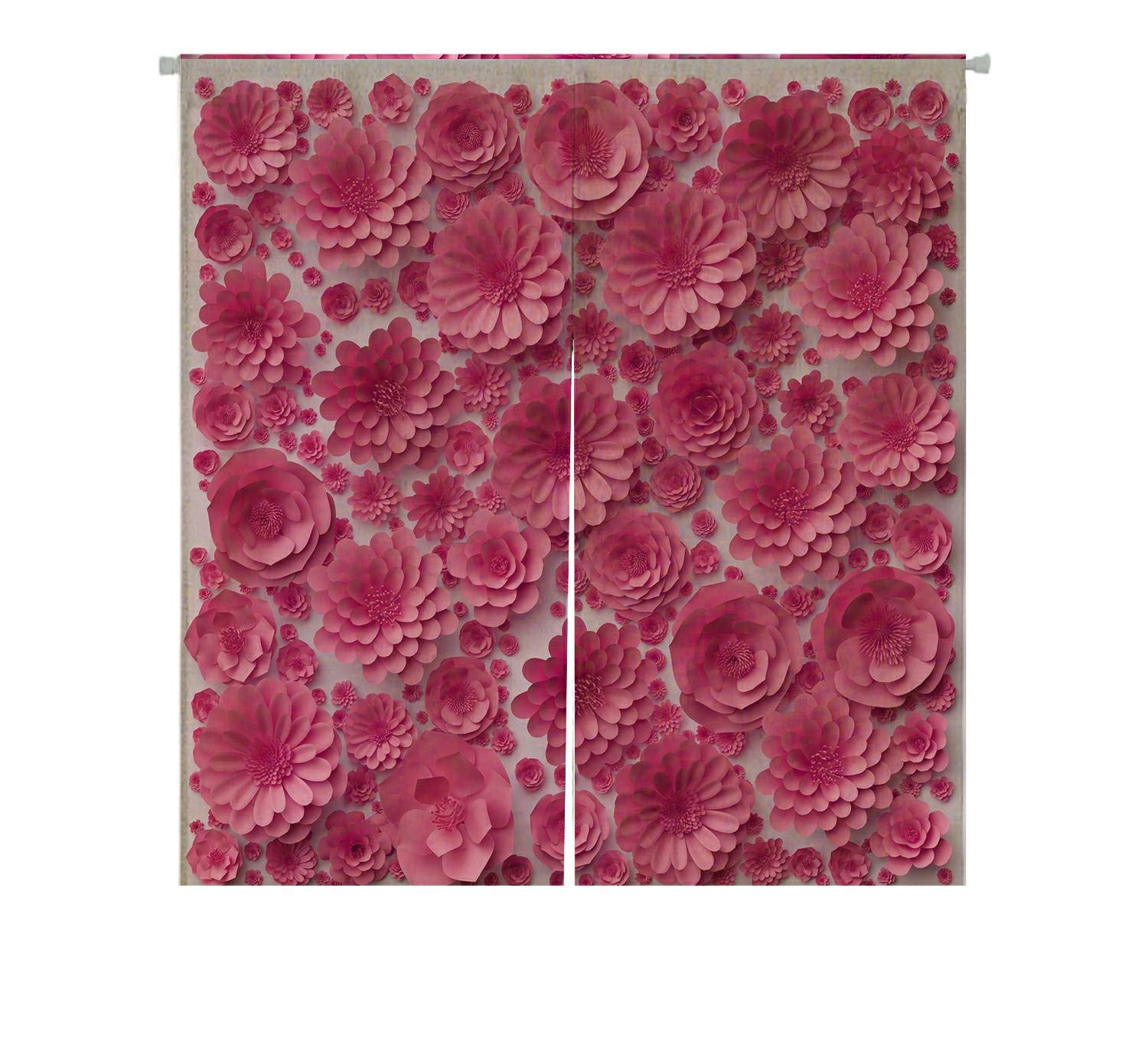 ECZJNT Pink Paper Flowers Floral Bridal Bouquet Quilling Japanese Noren Curtain - Cotton Linen Door Window Treatment (85x90) for Wedding Decor, Home Entrance & Room Partition