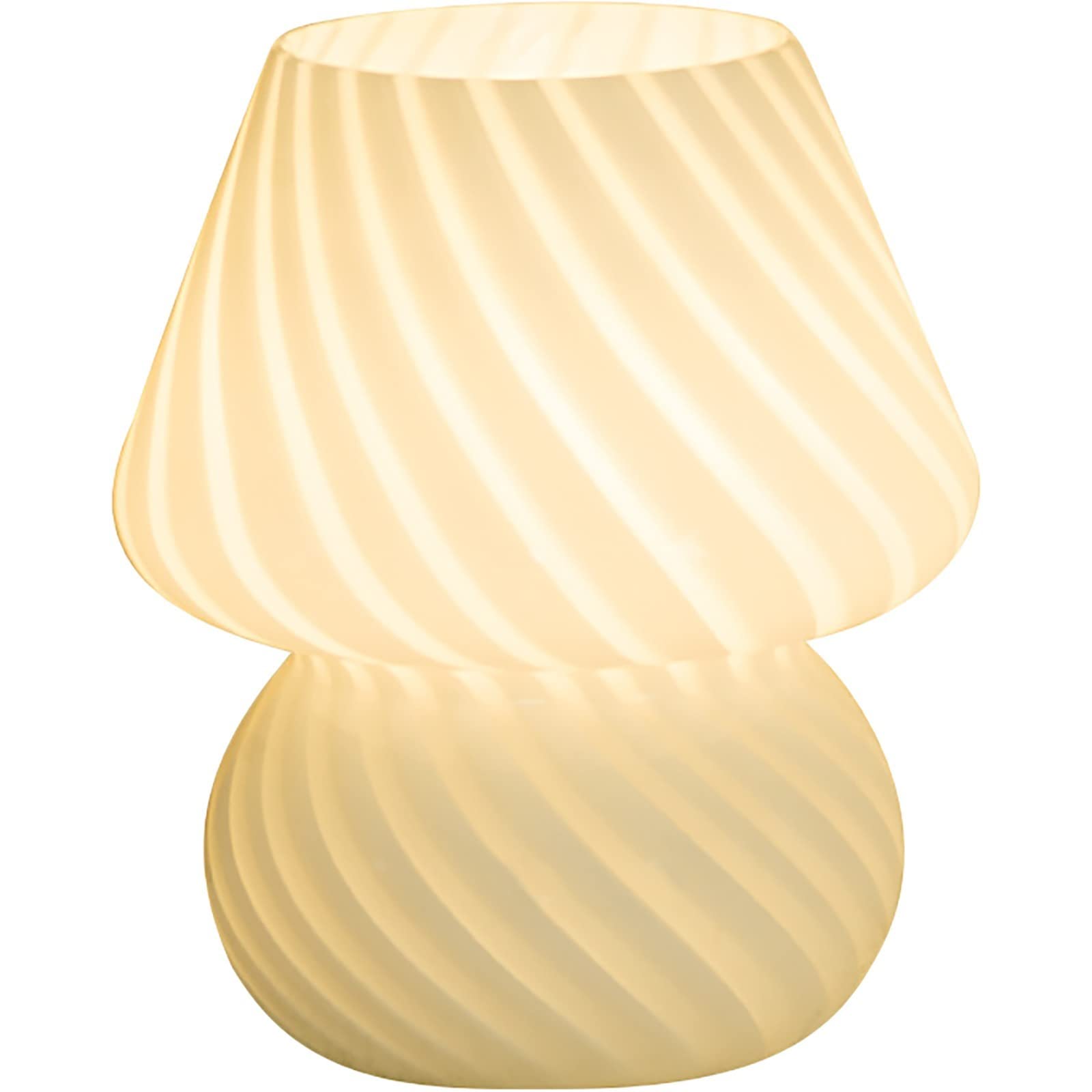 Mushroom Night Light - USB Powered Glass Table Lamp for Bedroom, Nightstand, Home Decor, Party & Photo Props - Striped White Design - Perfect for Kids' Rooms, Nursery, and Cozy Ambiance Lighting