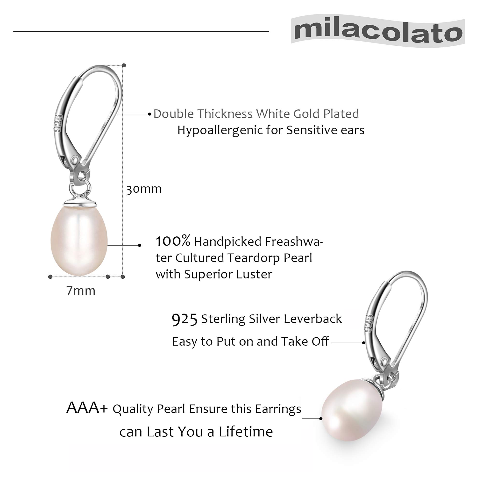925 Sterling Silver Pearl Dangle Earrings for Women - 14K White Gold Plated Leverback Earrings with AAAAA Quality Genuine Freshwater Cultured Pearls | Elegant Drop Earrings for Weddings, Parties & Special Occasions