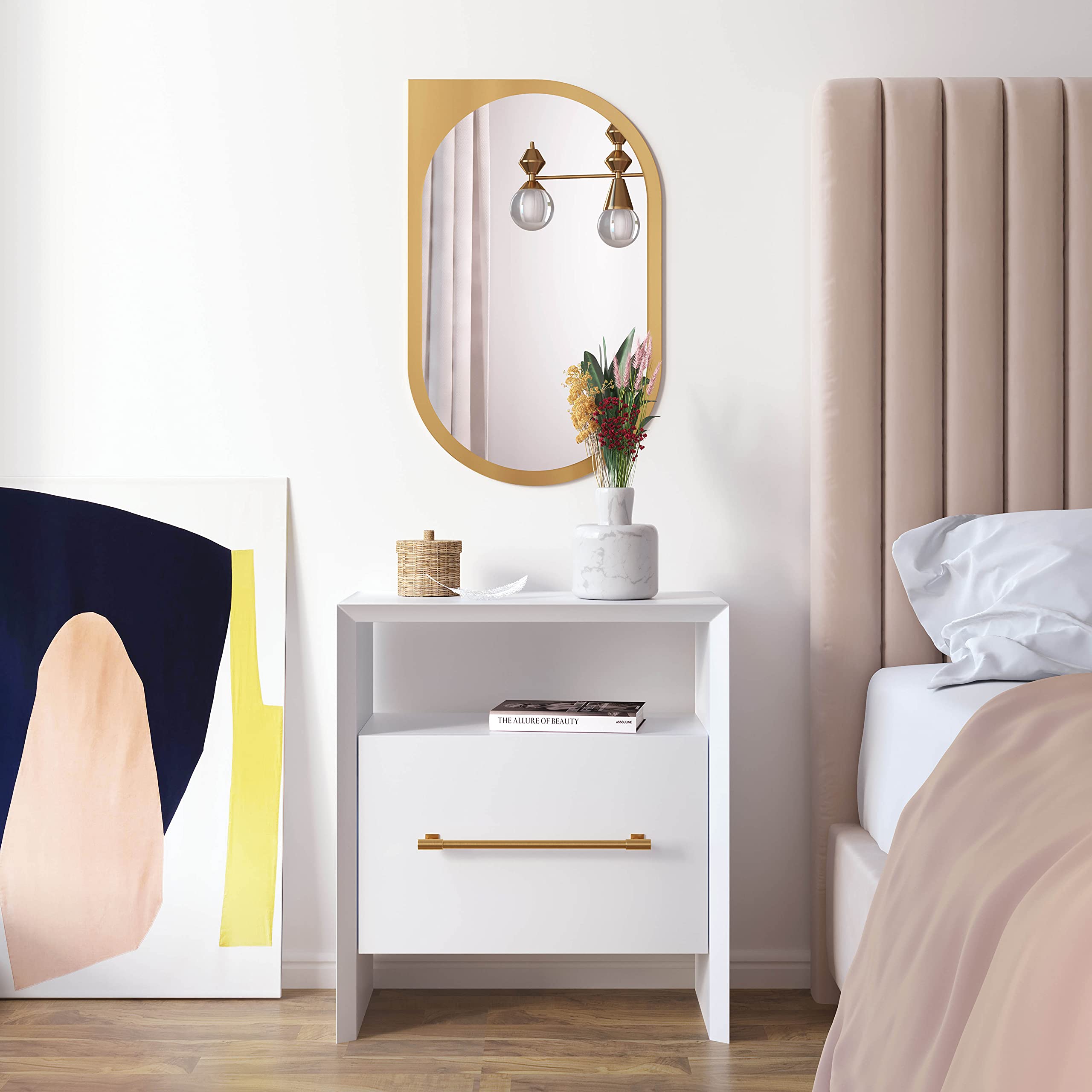 Tov Furniture Libre Nightstand - White Wooden Bedside Table with Drawer for Bedroom, Living Room, or Guest Room - Perfect for Storage and Stylish Home Decor