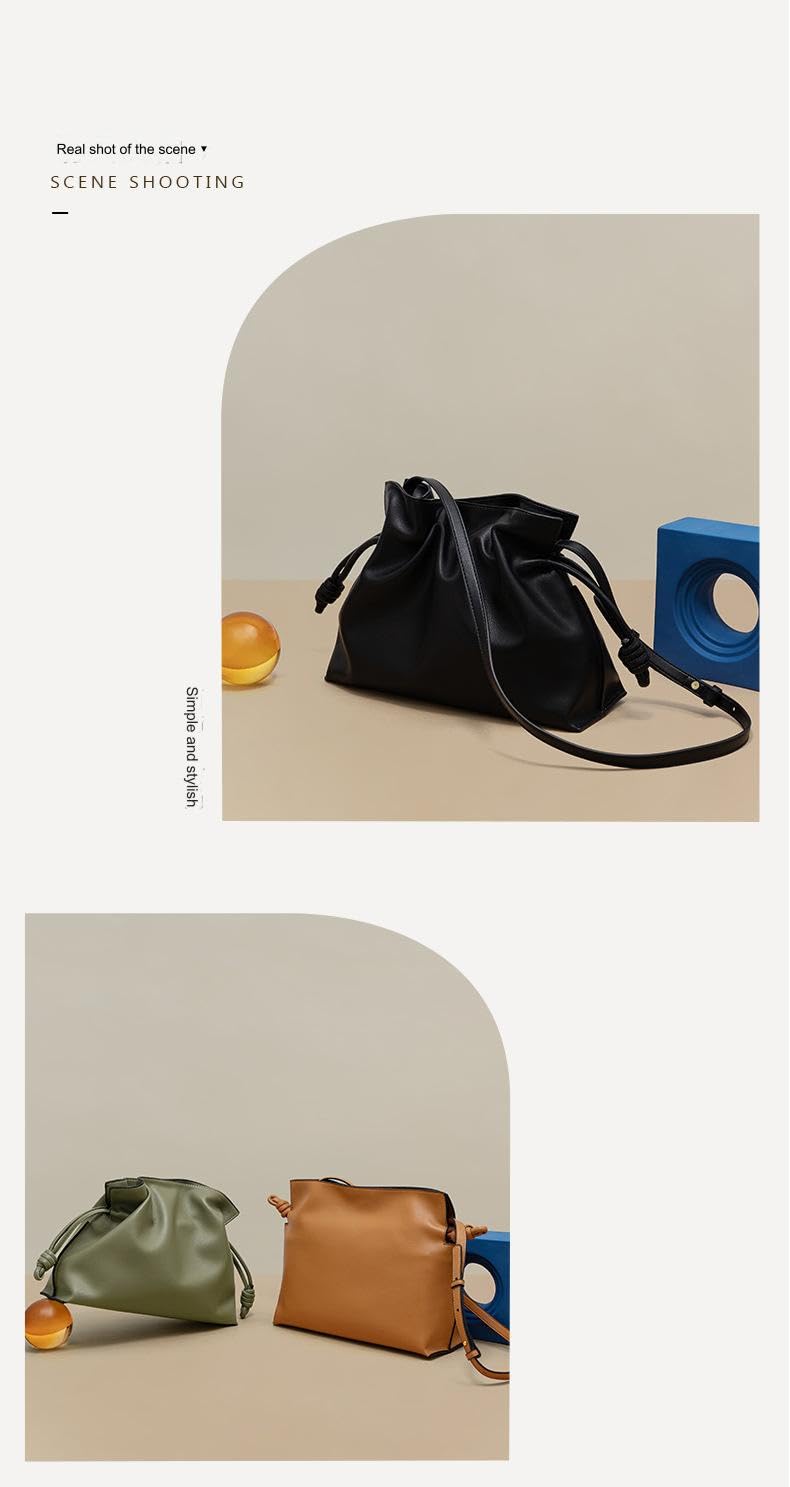 Korean Style One Shoulder Crossbody Cloud Bag - Genuine Leather Large Capacity Lucky Handbag for Women - Perfect for Work, Travel, and Daily Use