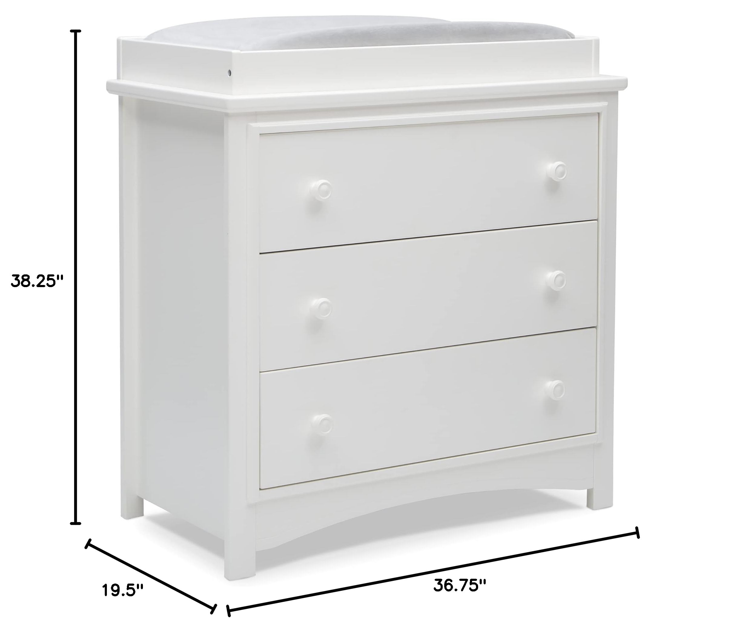 Delta Children Perry 3-Drawer Baby Dresser with Changing Top - White Nursery Furniture for Diaper Changing & Storage | Perfect for Newborn & Toddler Organization
