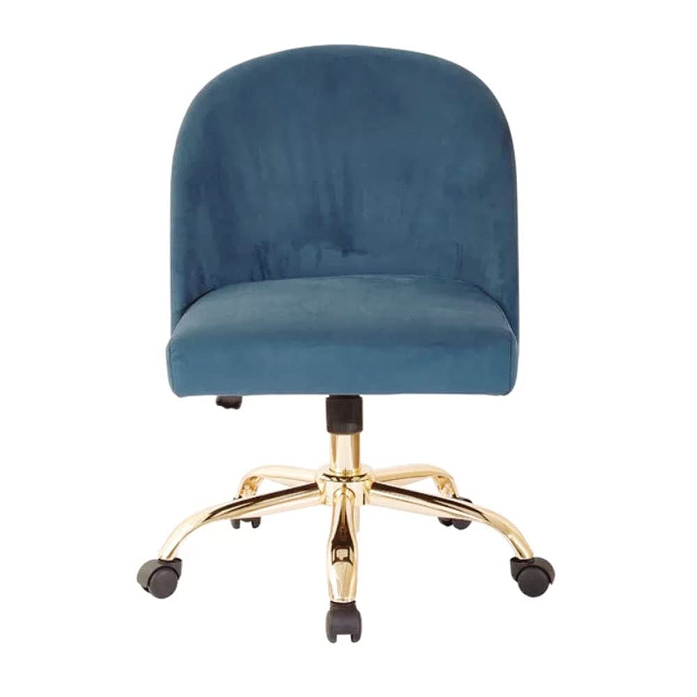 Yogafa Modern Ergonomic Home Office Chair - Blue Fabric Swivel Desk Chair with Gold Base, Armless Computer Chair for Work & Study | Perfect for Small Spaces & Long Hours