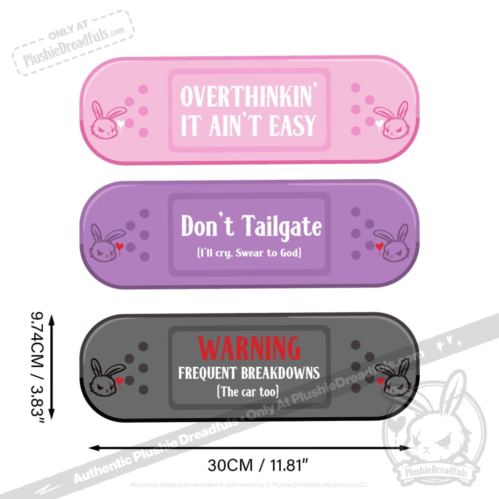 Plushie Dreadfuls Emotional Support Car Decal Stickers - Funny Cute Bandage Design for Vehicle Windows, Laptops & Water Bottles - Perfect for Anxiety Relief and Mental Health Awareness