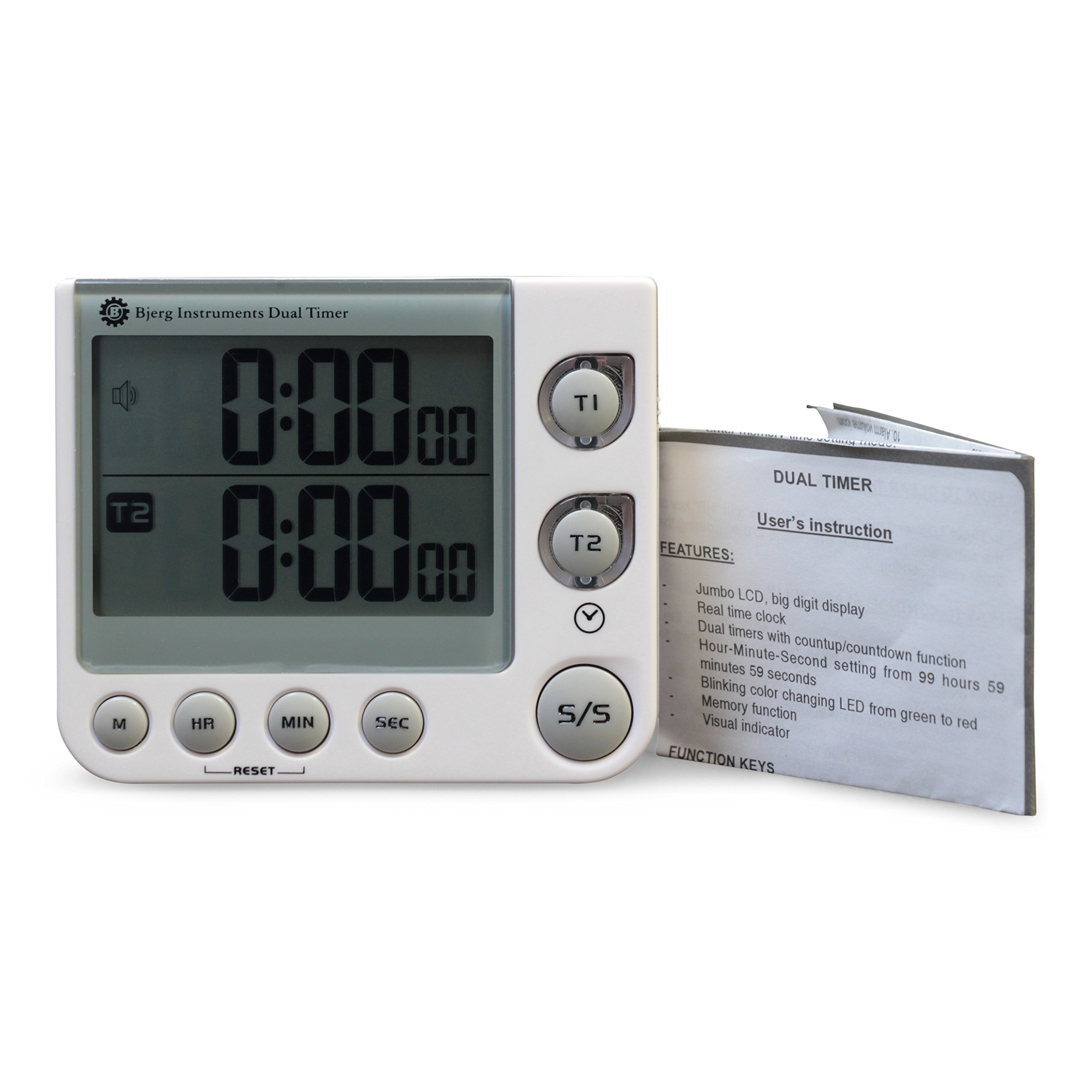 Dual Digital Kitchen Timer - Count Up & Count Down Timer with Large LCD Display for Cooking, Baking, Exercise & Classroom Use